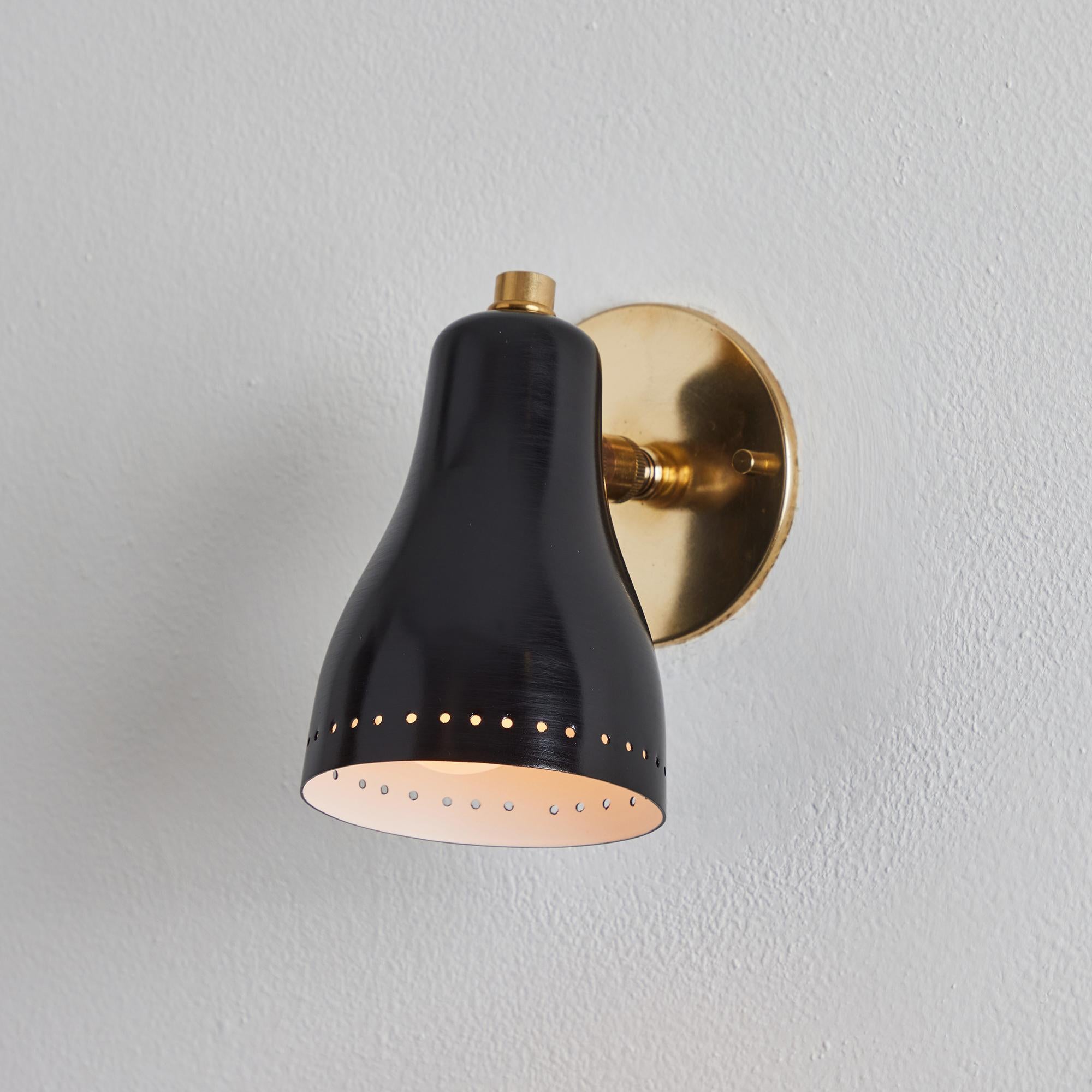 1960s Perforated Black and Brass Wall Lamp Attributed to Jacques Biny 3