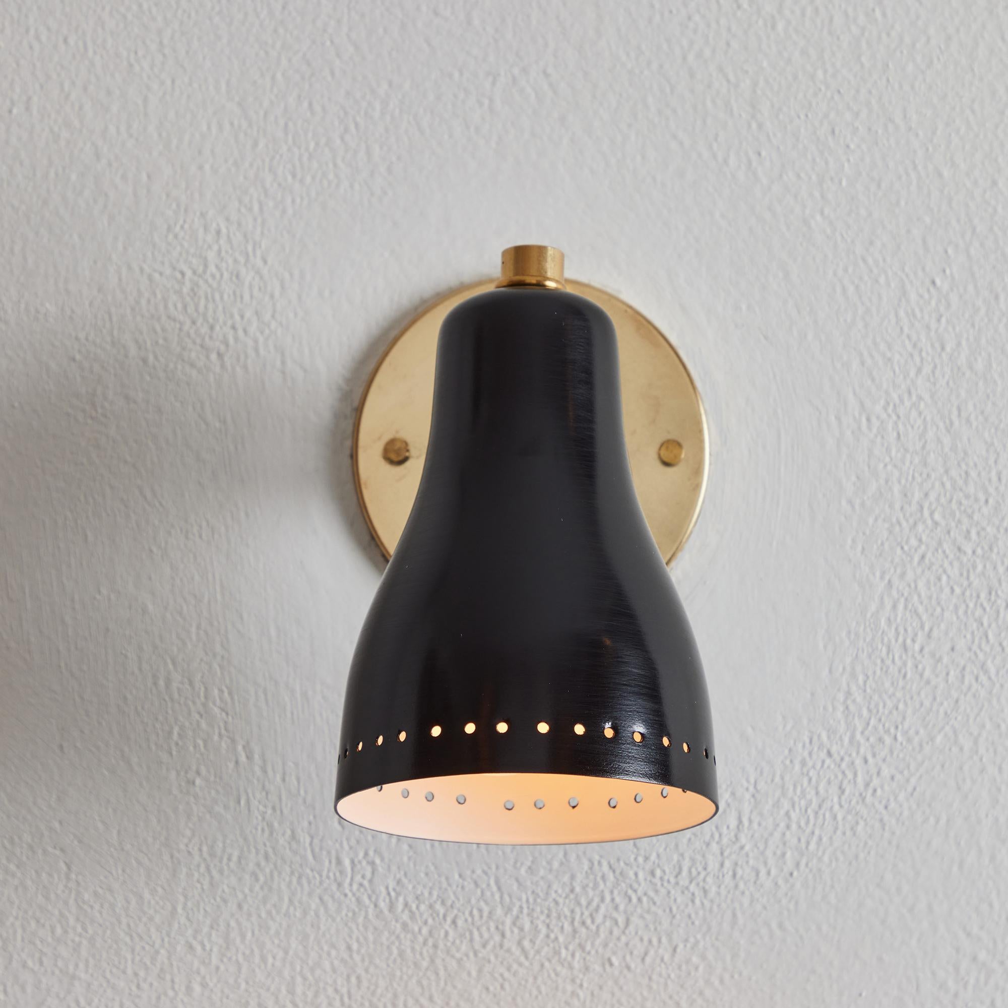 1960s Perforated Black and Brass Wall Lamp Attributed to Jacques Biny 4