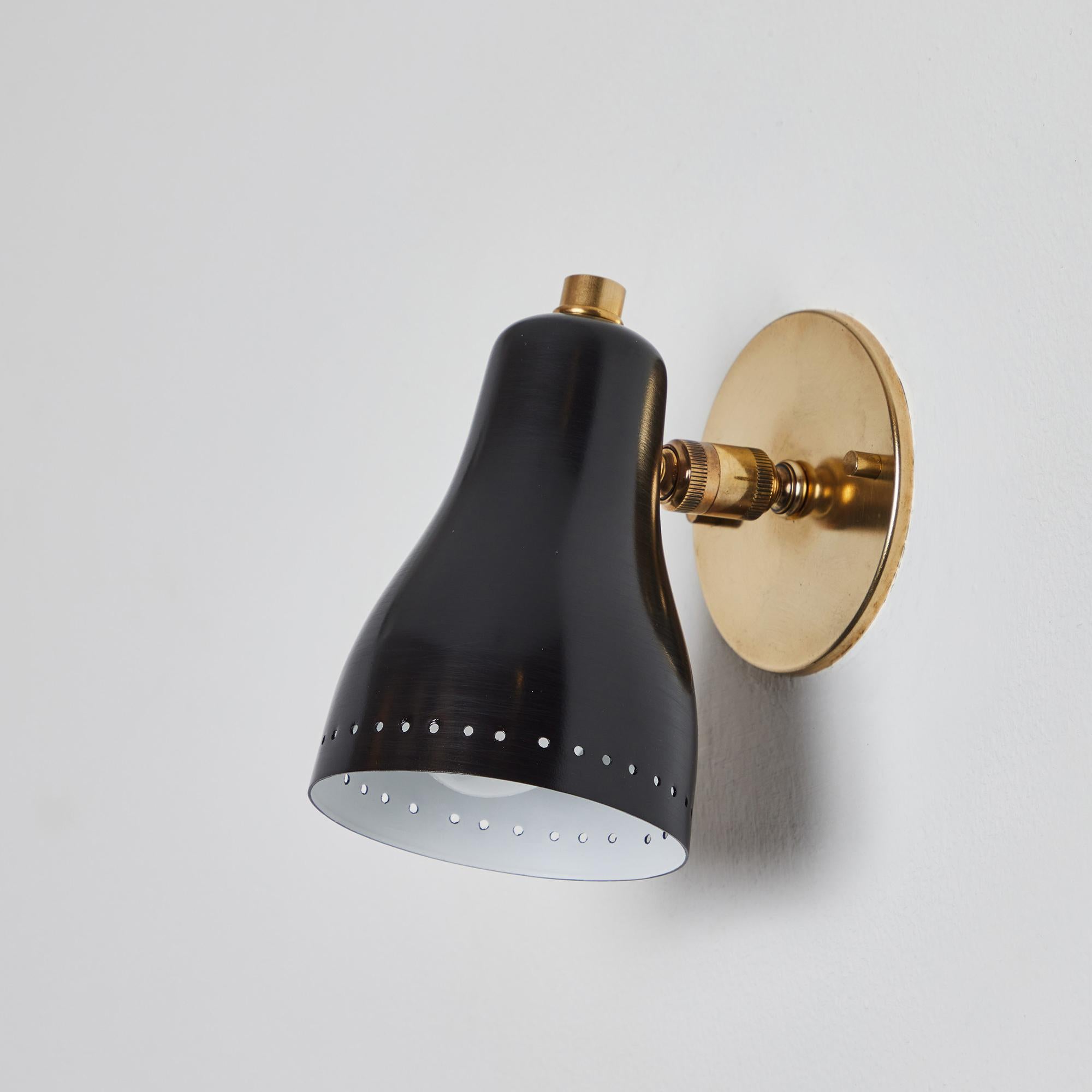 1960s Perforated Black and Brass Wall Lamp Attributed to Jacques Biny 6