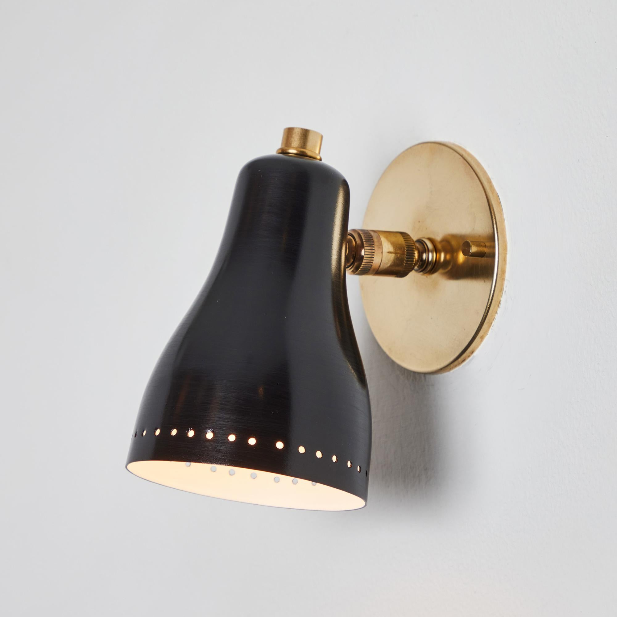 1960s Perforated Black and Brass Wall Lamp Attributed to Jacques Biny 7