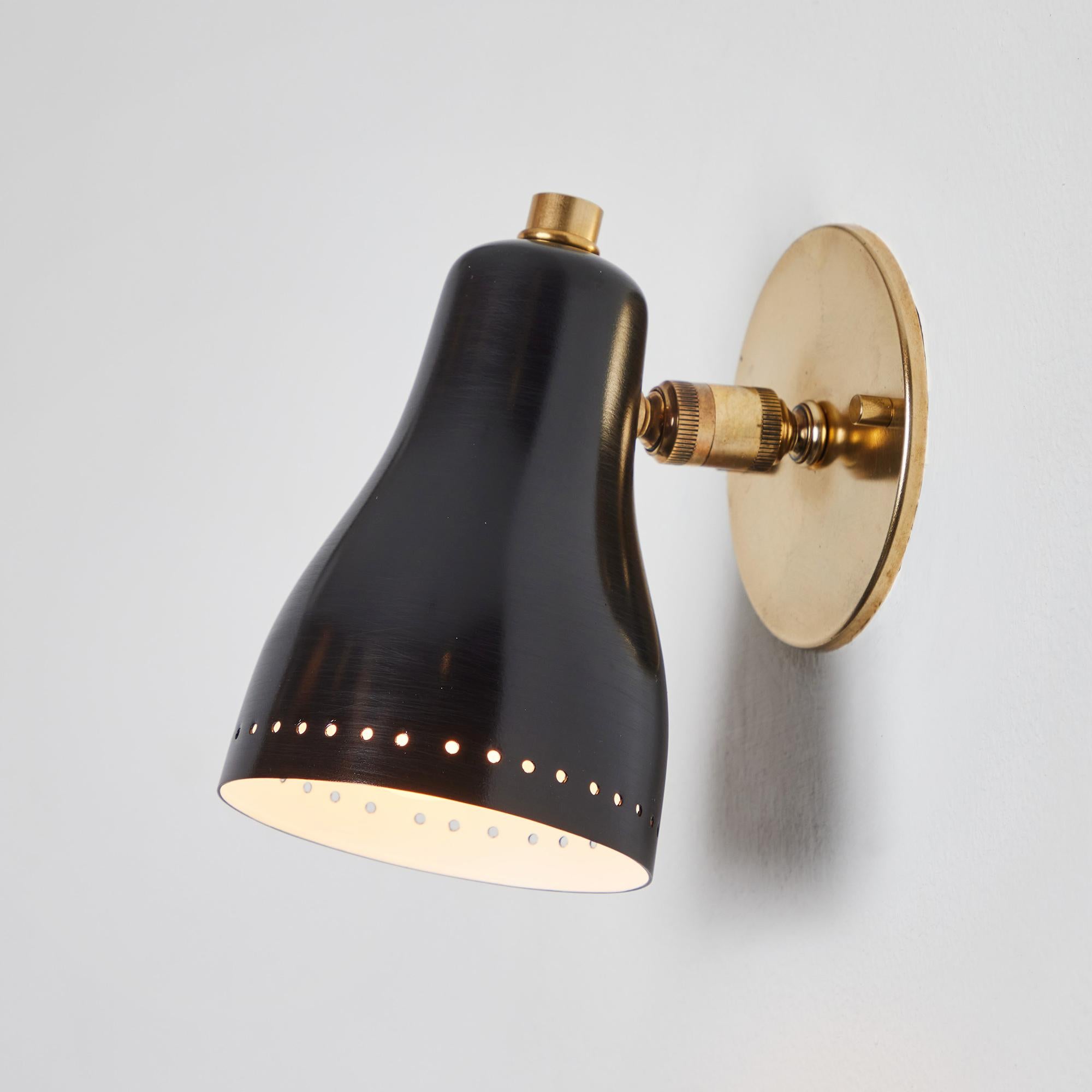 1960s Perforated Black and Brass Wall Lamp Attributed to Jacques Biny 8