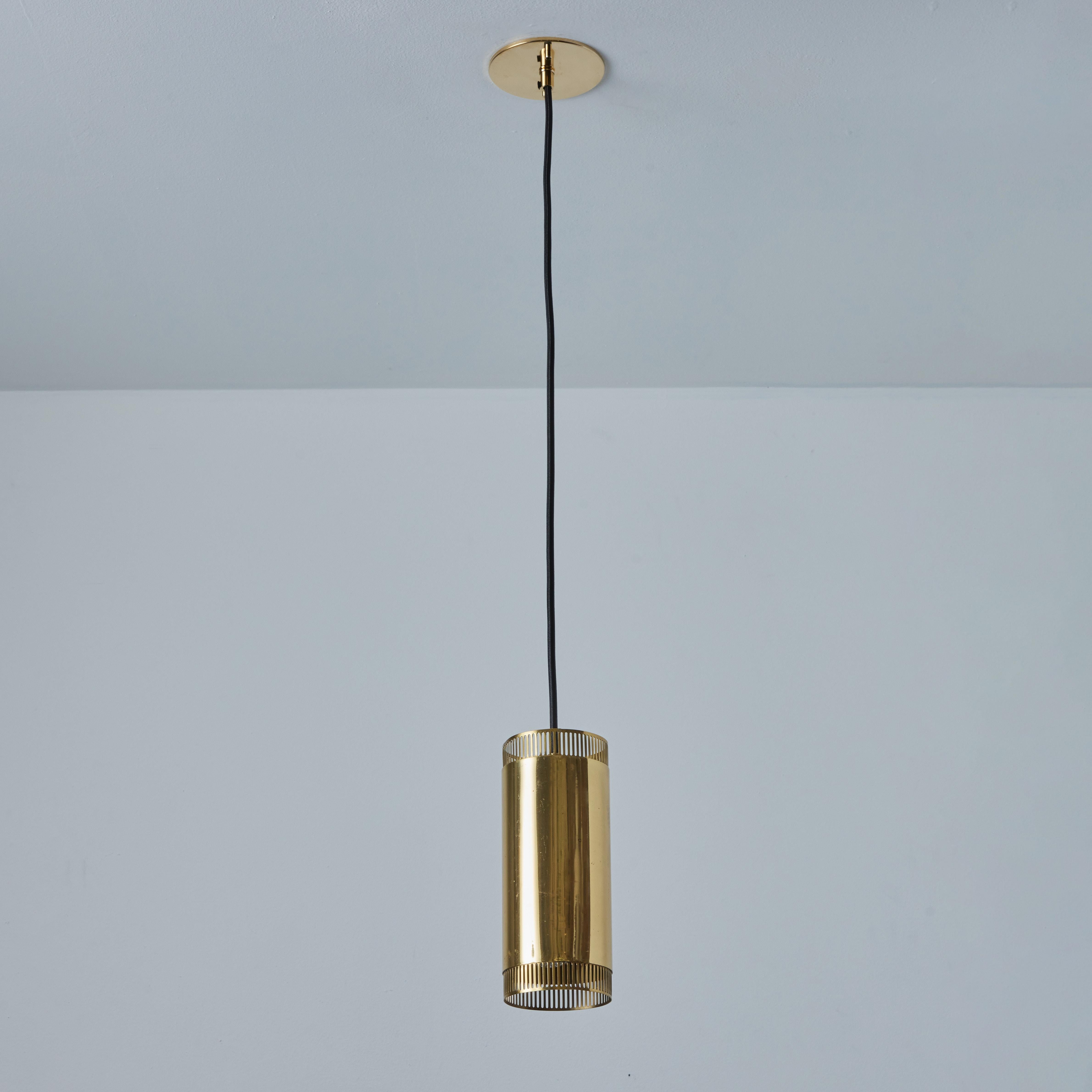 1960s Perforated Brass Cylindrical Pendant Attributed to Mauri Almari for Idman For Sale 4