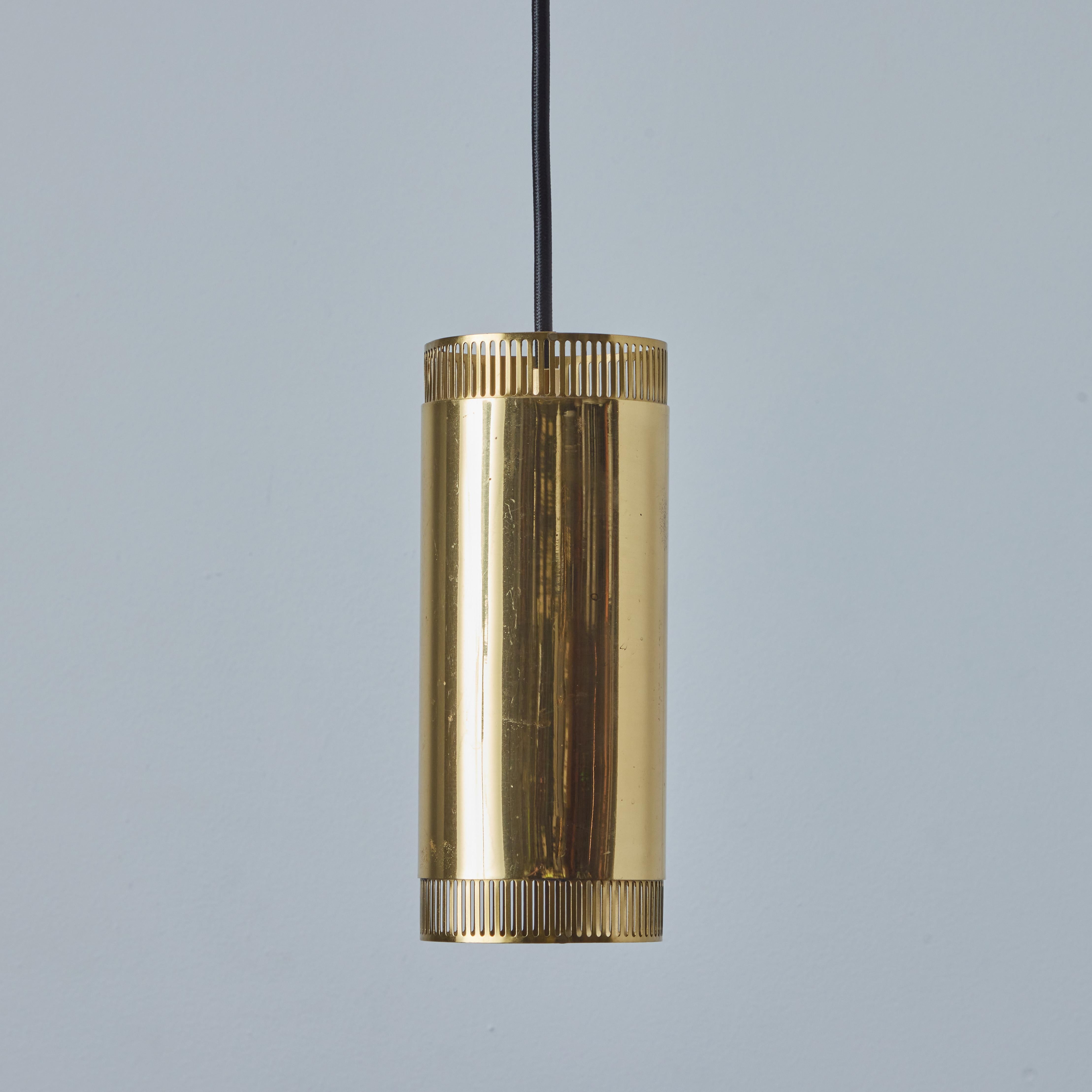 1960s Perforated Brass Cylindrical Pendant Attributed to Mauri Almari for Idman For Sale 7