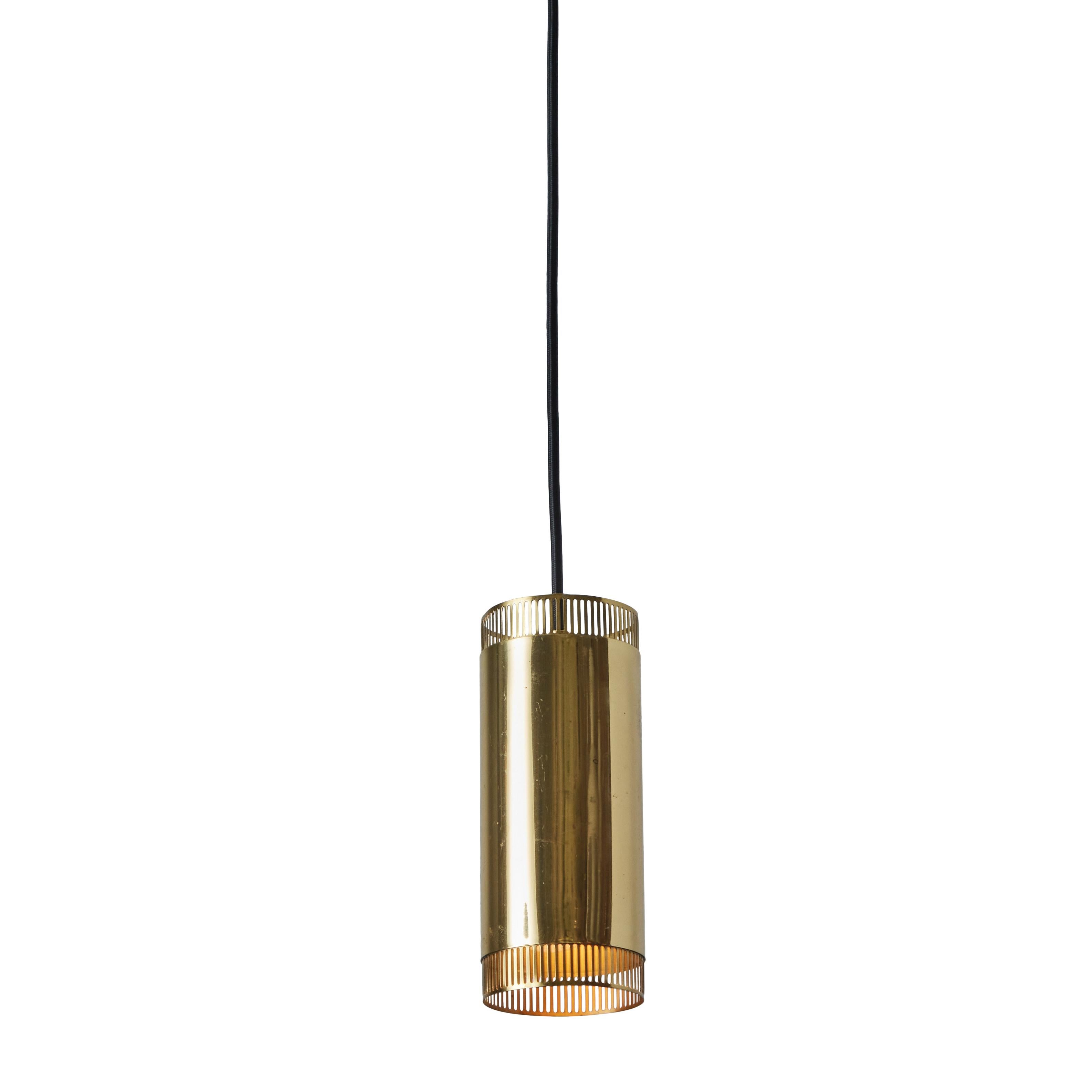 1960s Perforated Brass Cylindrical Pendant Attributed to Mauri Almari for Idman For Sale 11