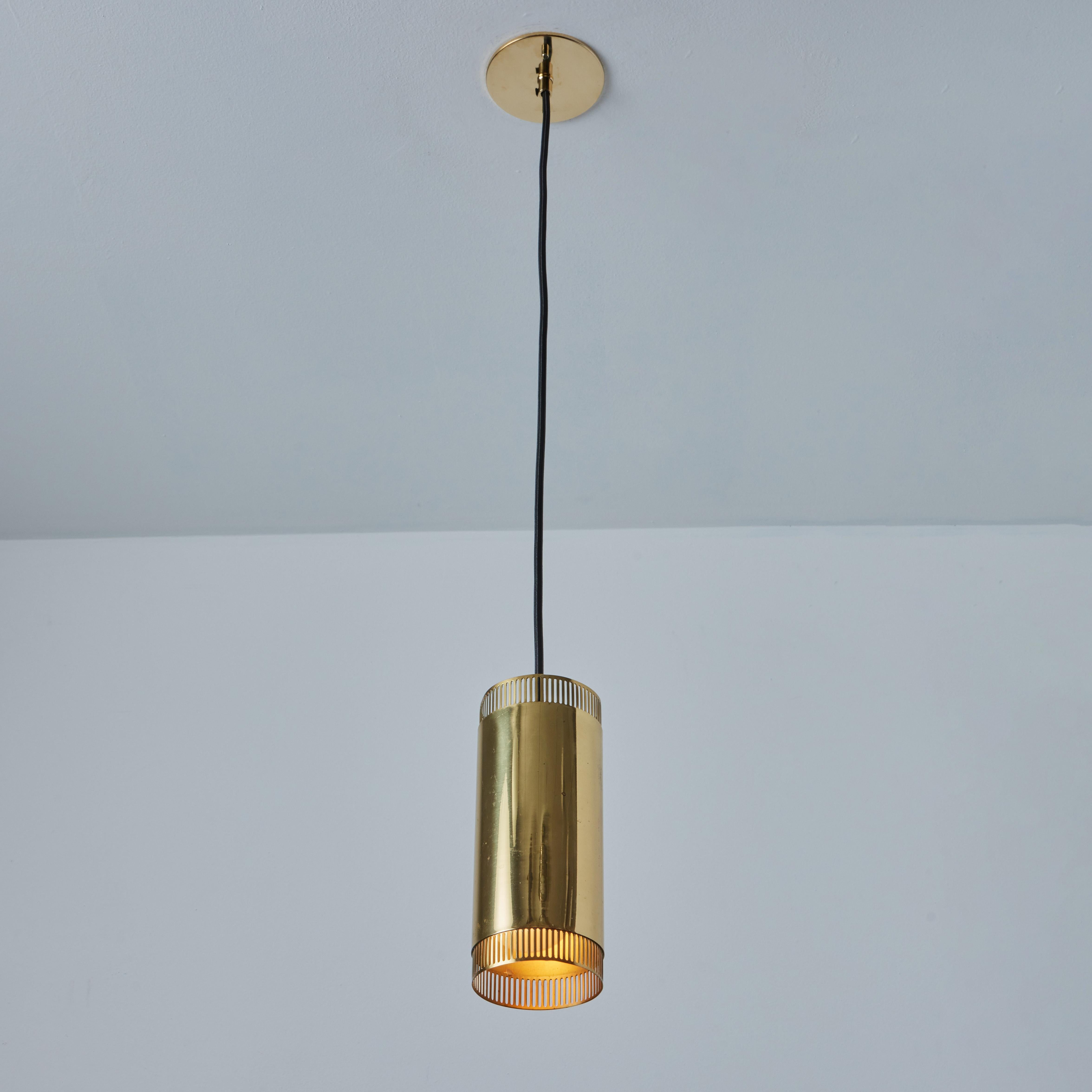 Scandinavian Modern 1960s Perforated Brass Cylindrical Pendant Attributed to Mauri Almari for Idman For Sale