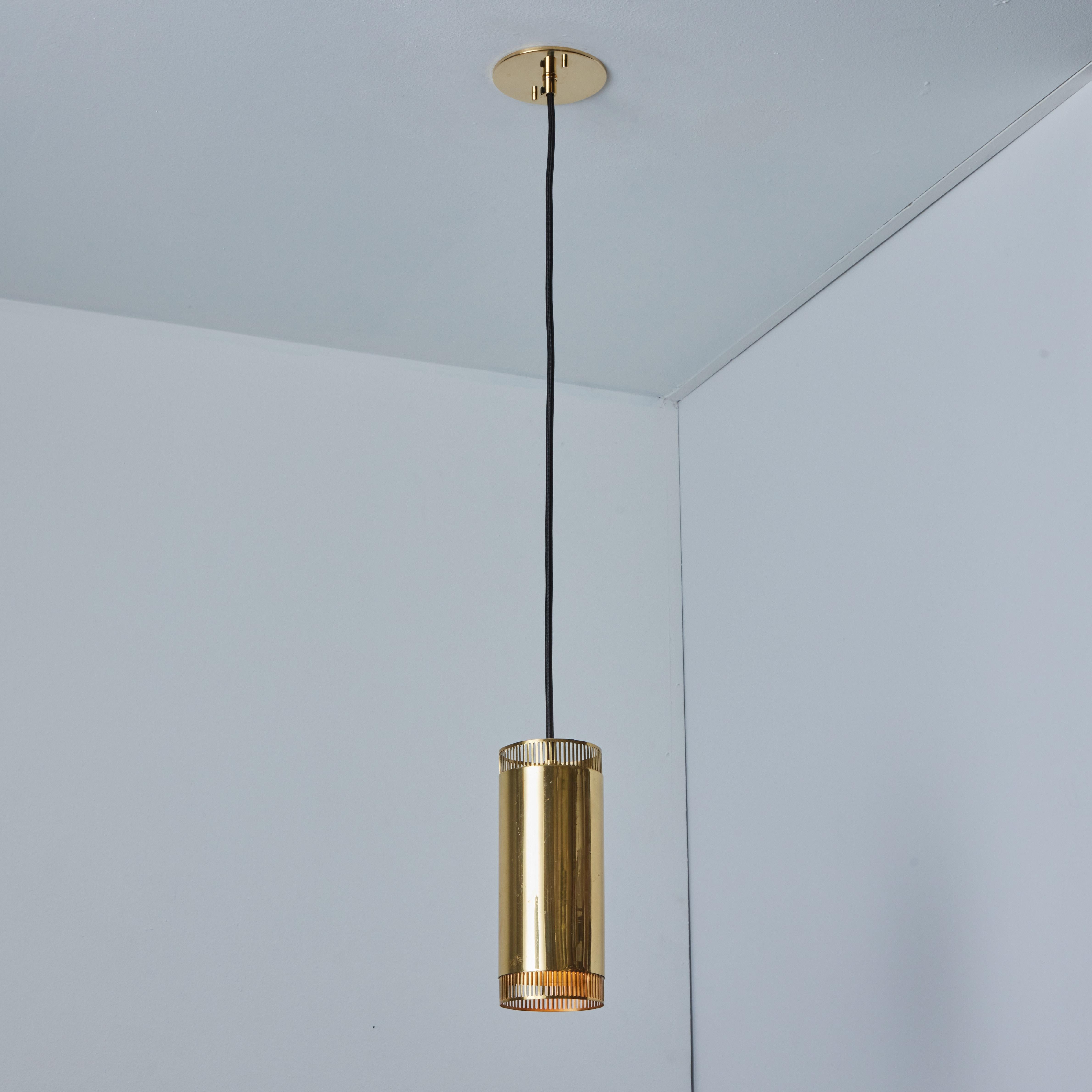 Finnish 1960s Perforated Brass Cylindrical Pendant Attributed to Mauri Almari for Idman For Sale