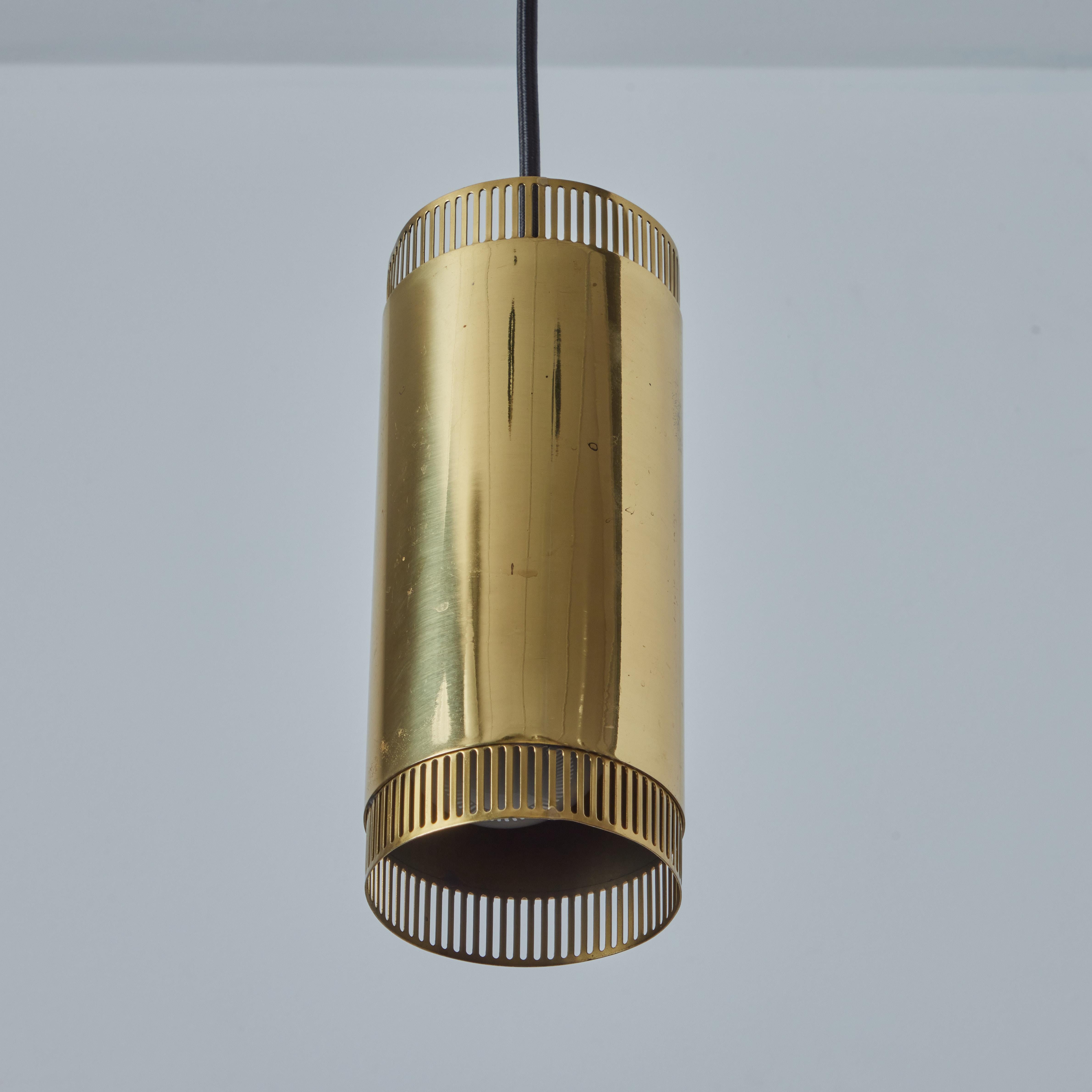 1960s Perforated Brass Cylindrical Pendant Attributed to Mauri Almari for Idman In Good Condition For Sale In Glendale, CA