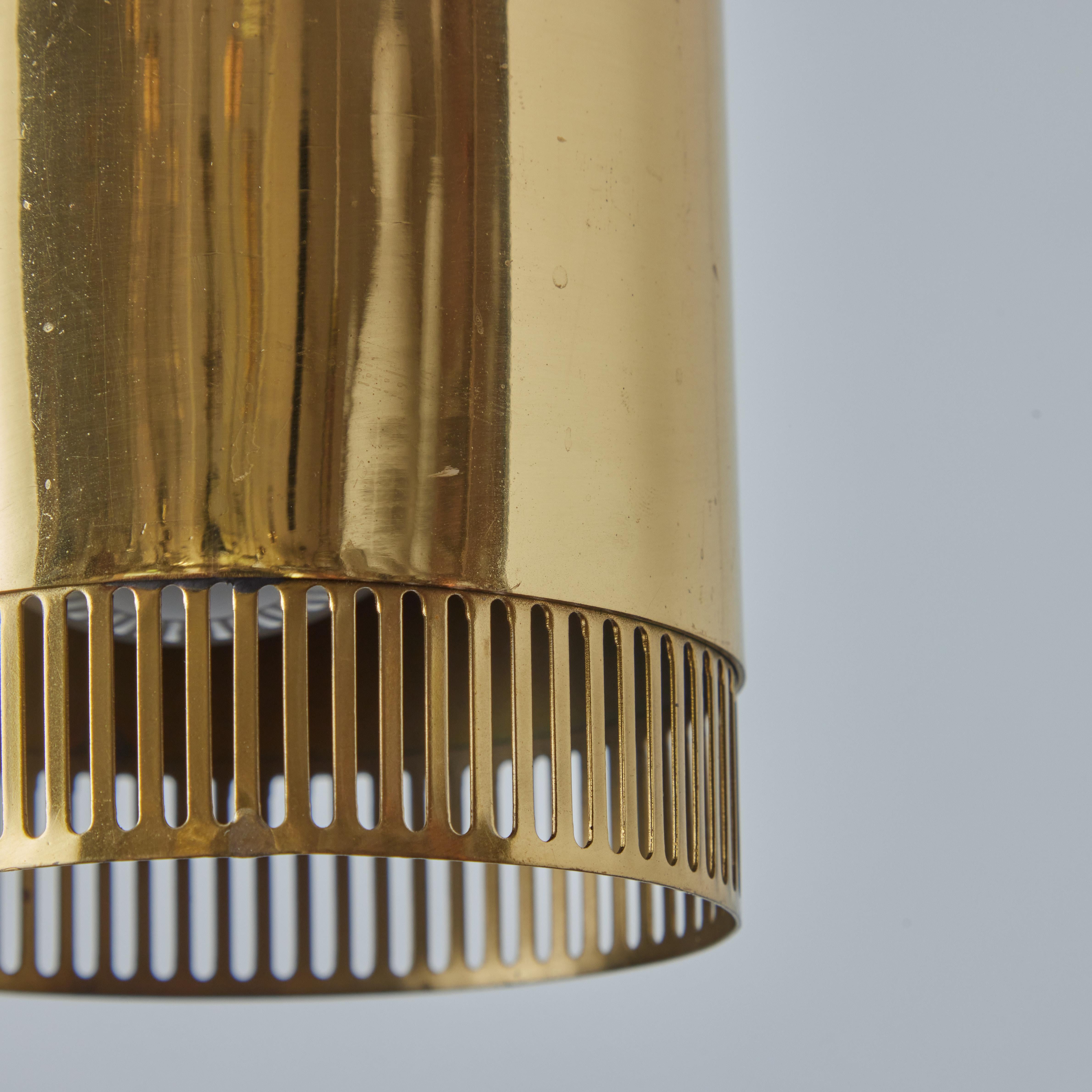 1960s Perforated Brass Cylindrical Pendant Attributed to Mauri Almari for Idman For Sale 2