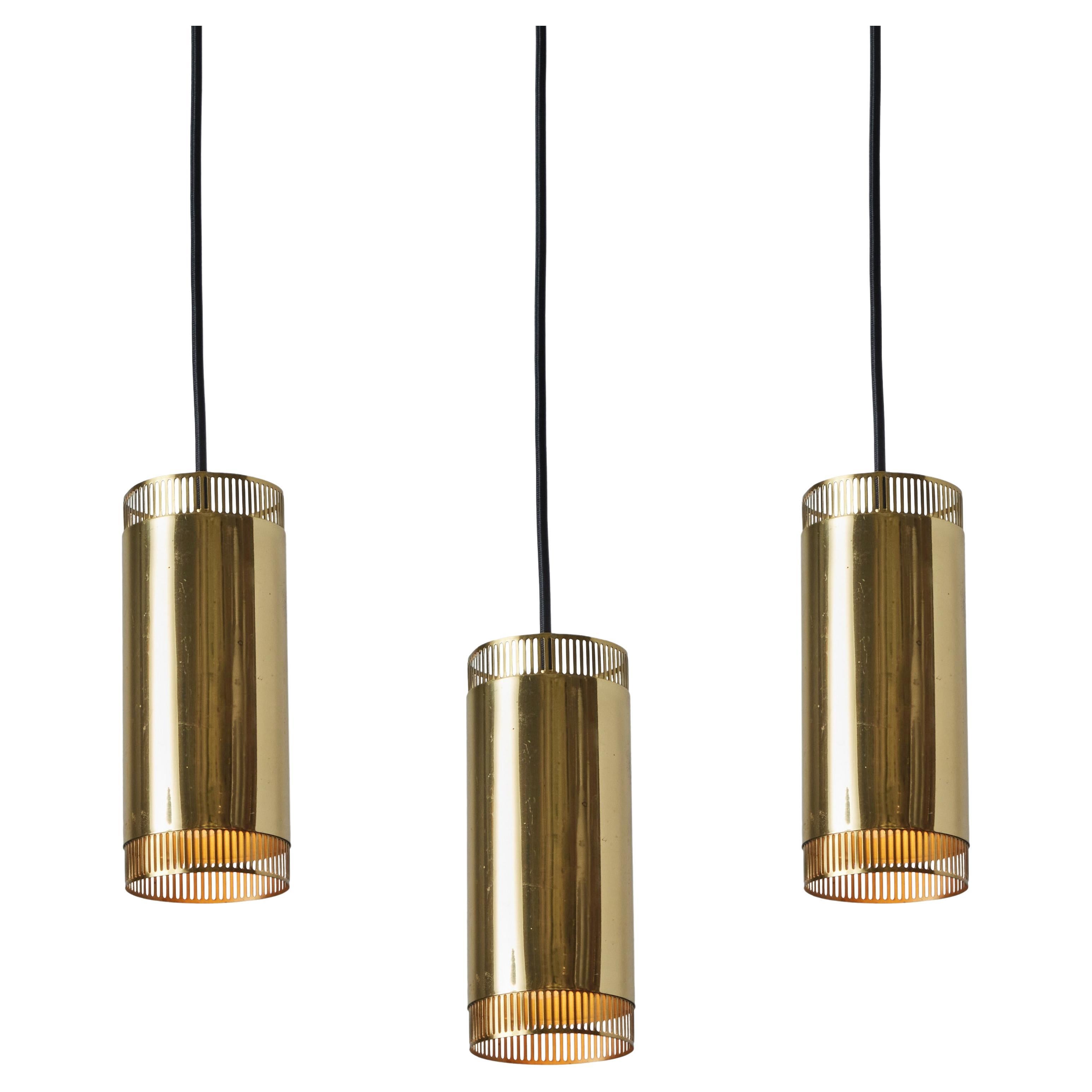 1960s Perforated Brass Cylindrical Pendant Attributed to Mauri Almari for Idman