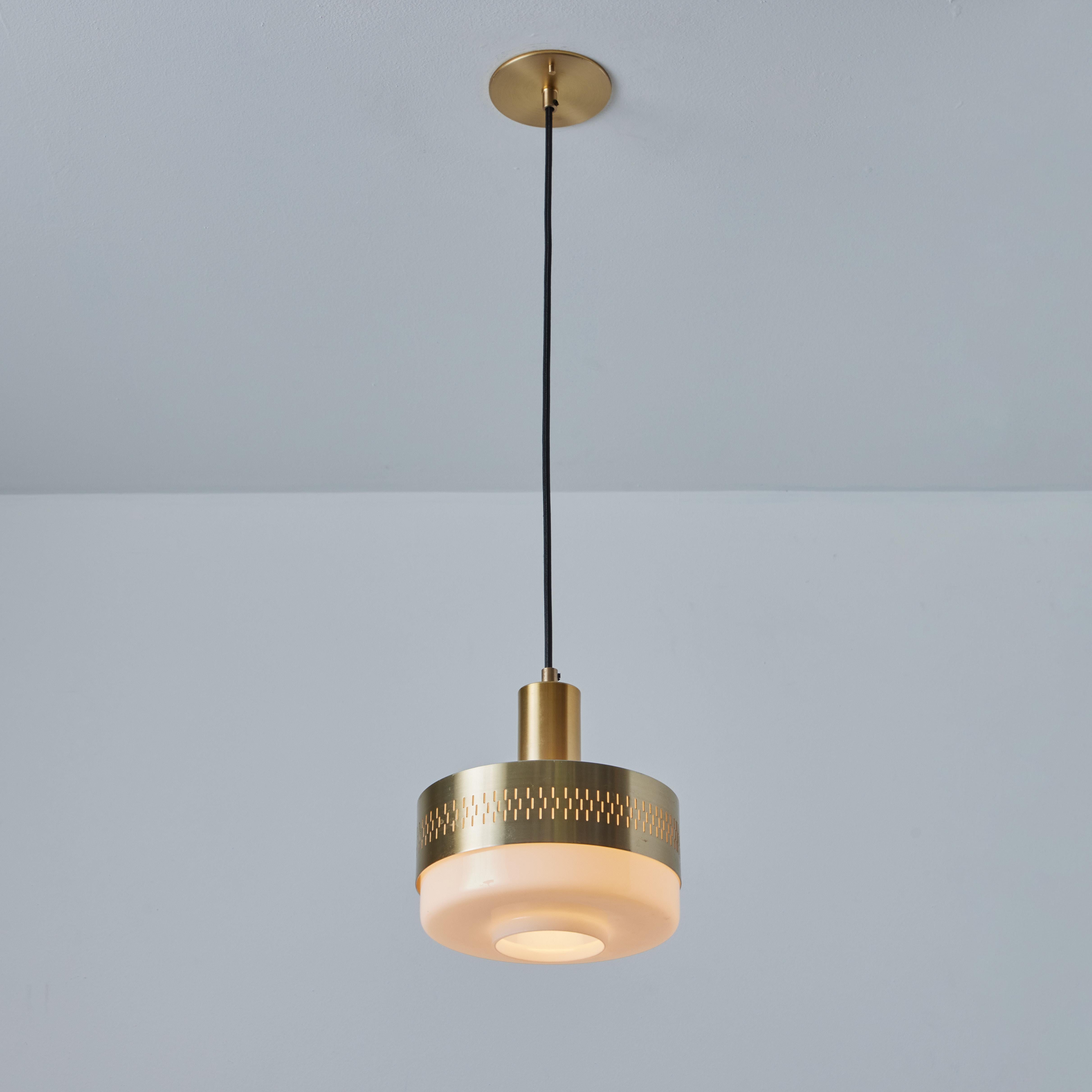 Scandinavian Modern 1960s Perforated Brass & Glass Pendant Attributed to Hans-Agne Jakobsson For Sale