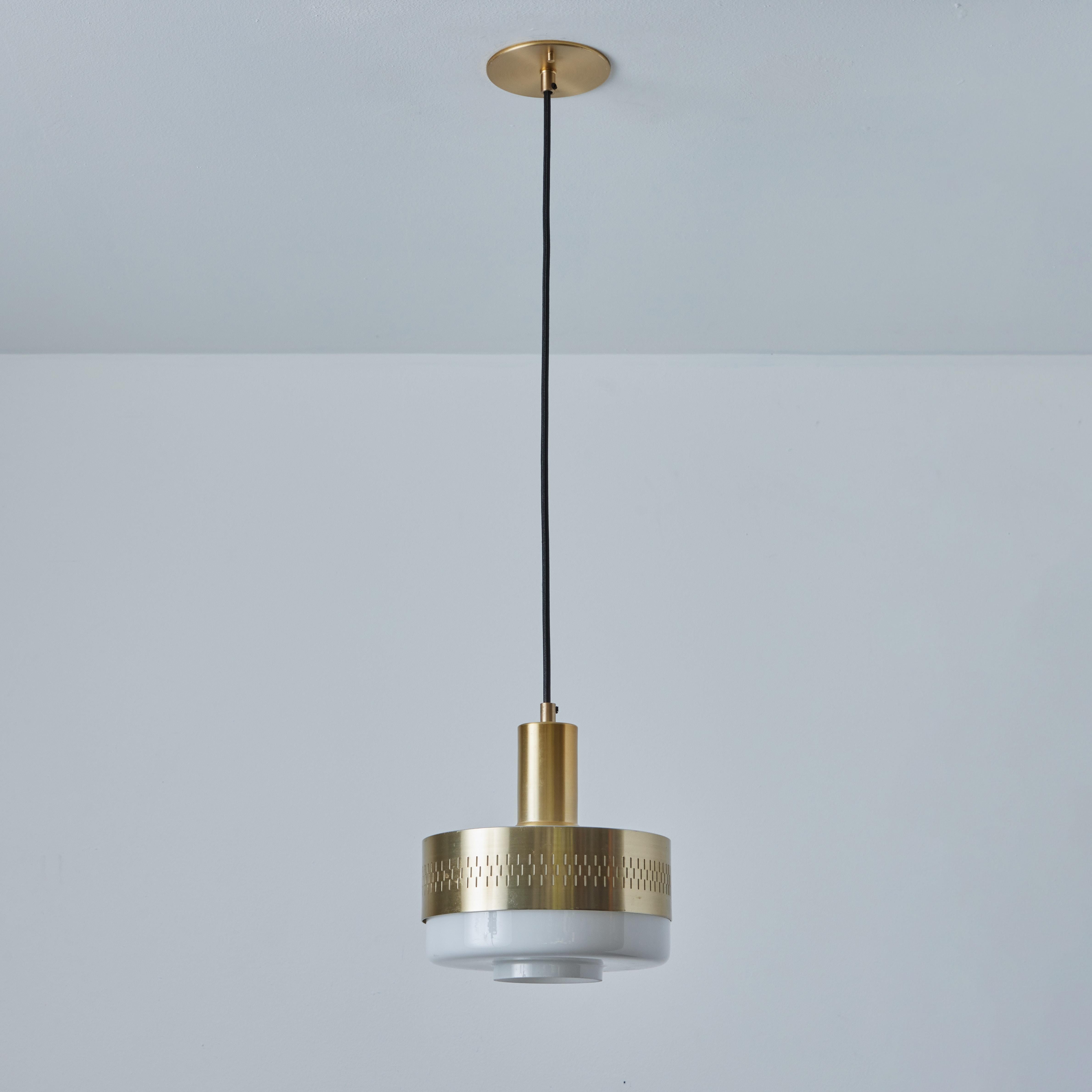 Suédois 1960s Perforated Brass & Glass Pendant Attributed to Hans-Agne Jakobsson en vente