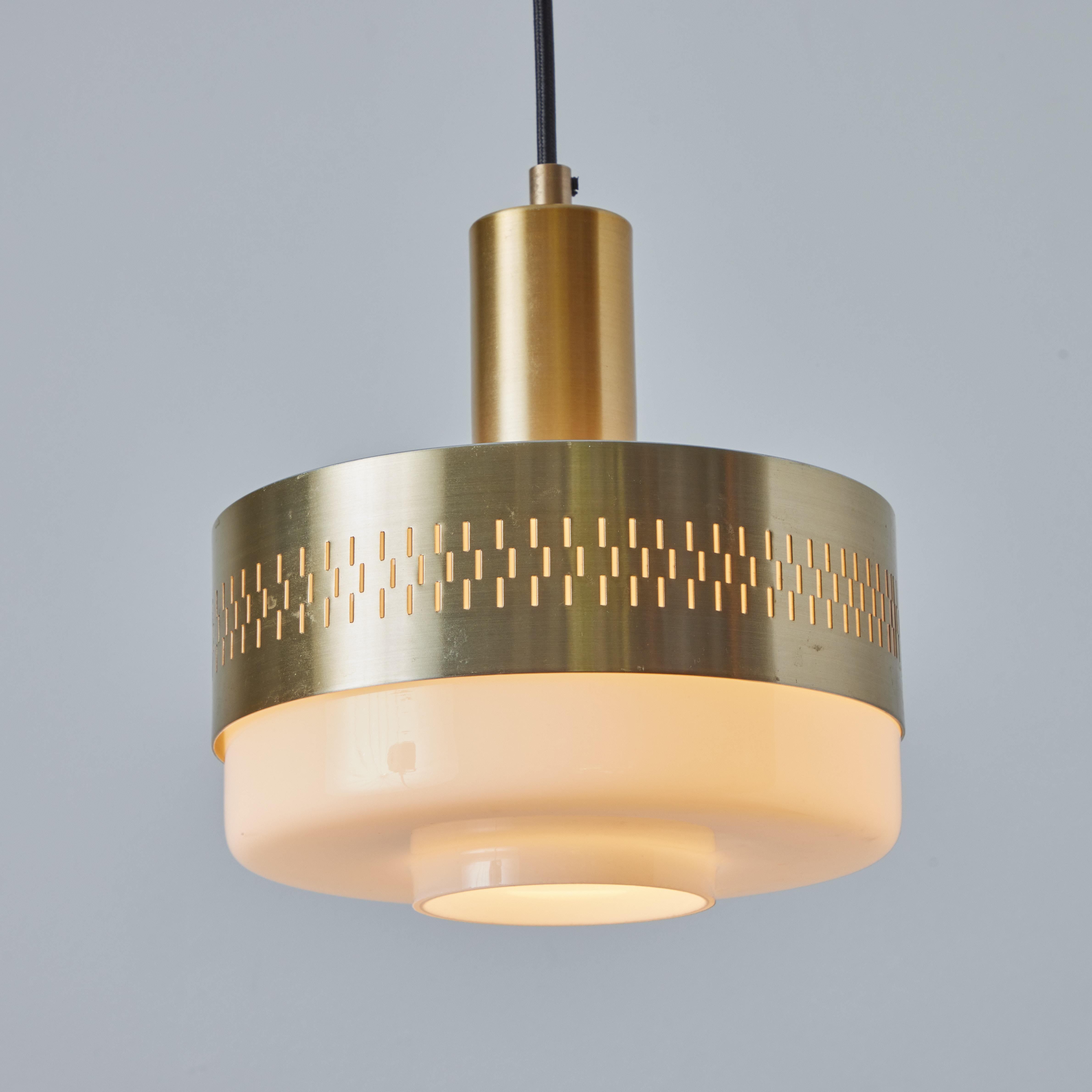 1960s Perforated Brass & Glass Pendant Attributed to Hans-Agne Jakobsson In Good Condition For Sale In Glendale, CA