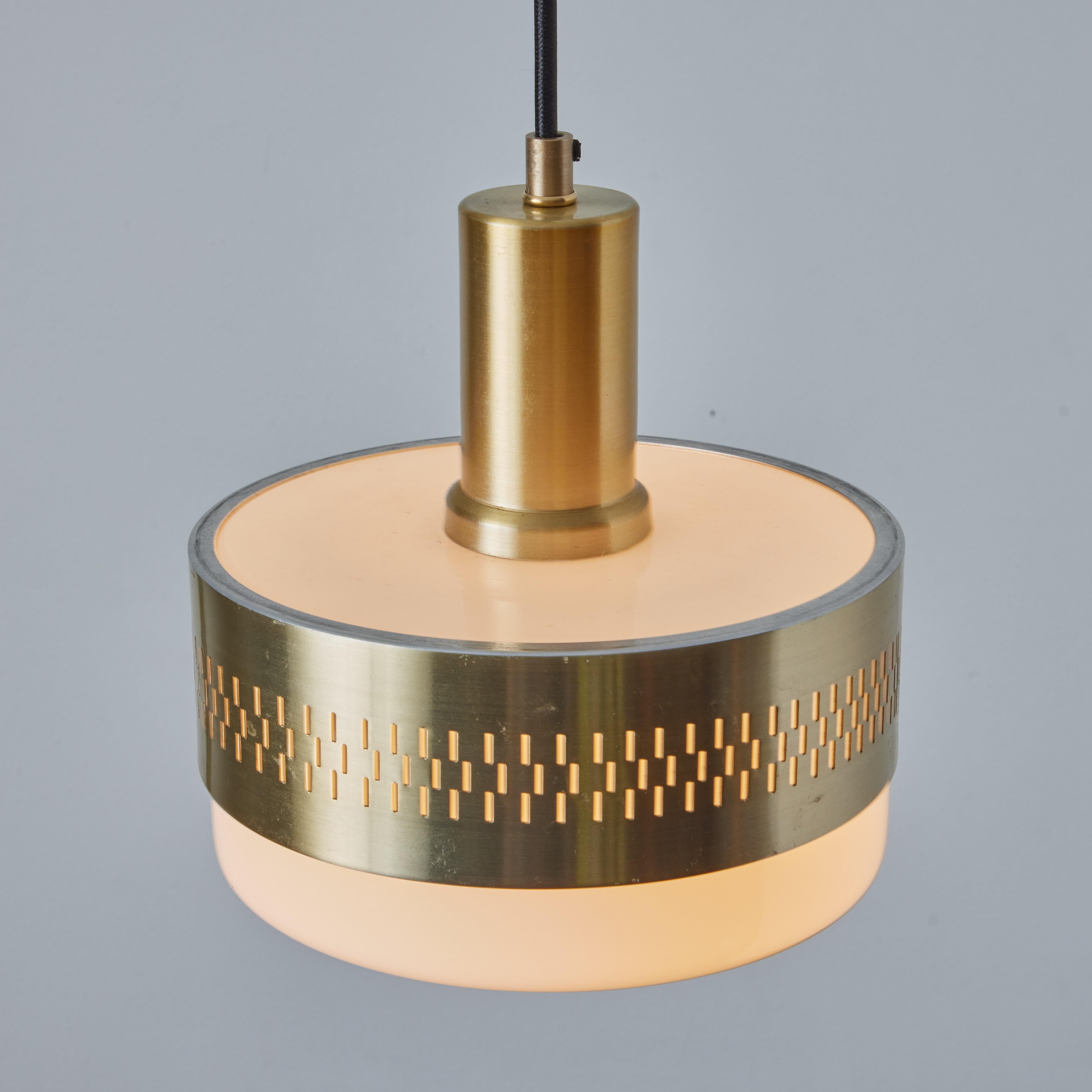 Mid-20th Century 1960s Perforated Brass & Glass Pendant Attributed to Hans-Agne Jakobsson For Sale