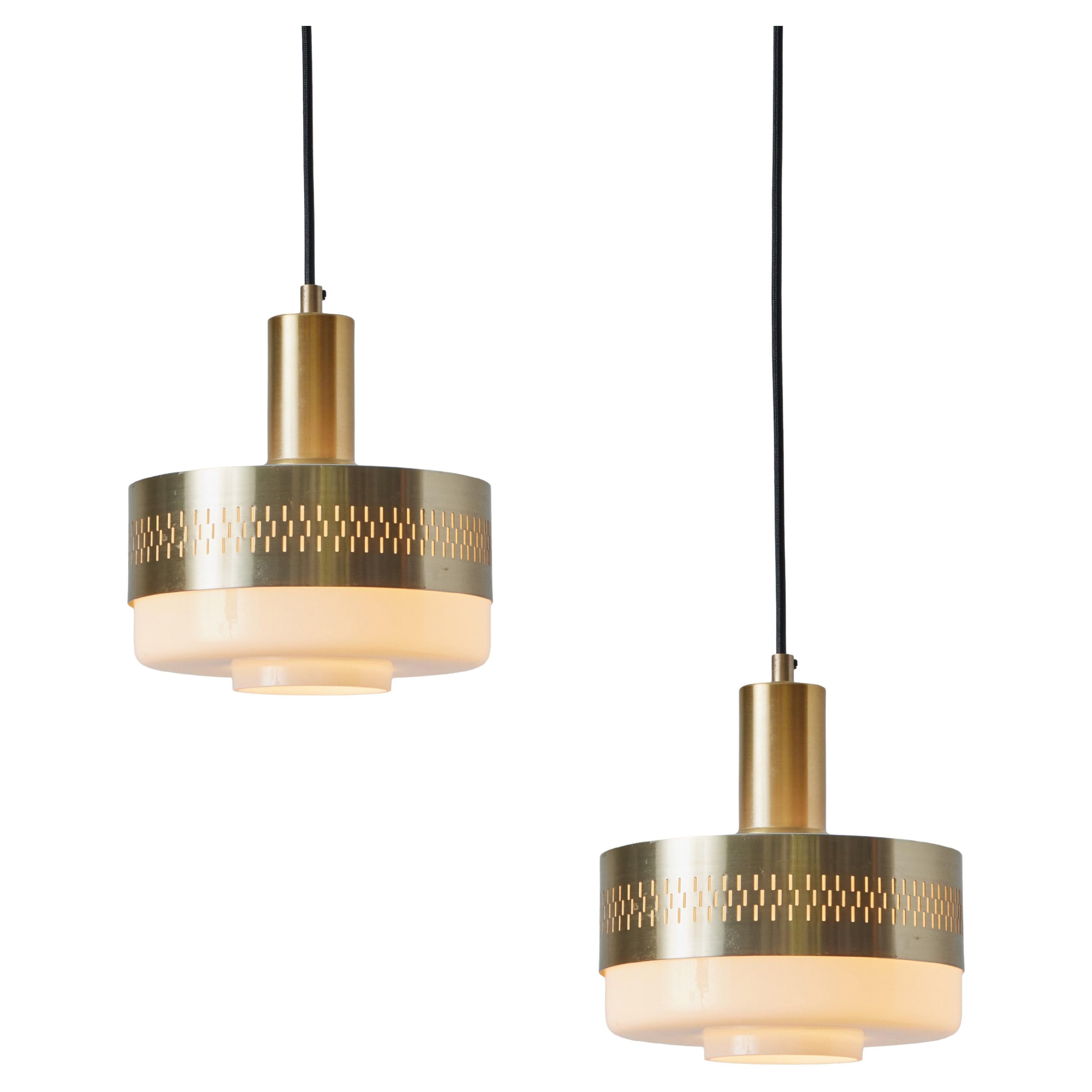 1960s Perforated Brass & Glass Pendant Attributed to Hans-Agne Jakobsson en vente