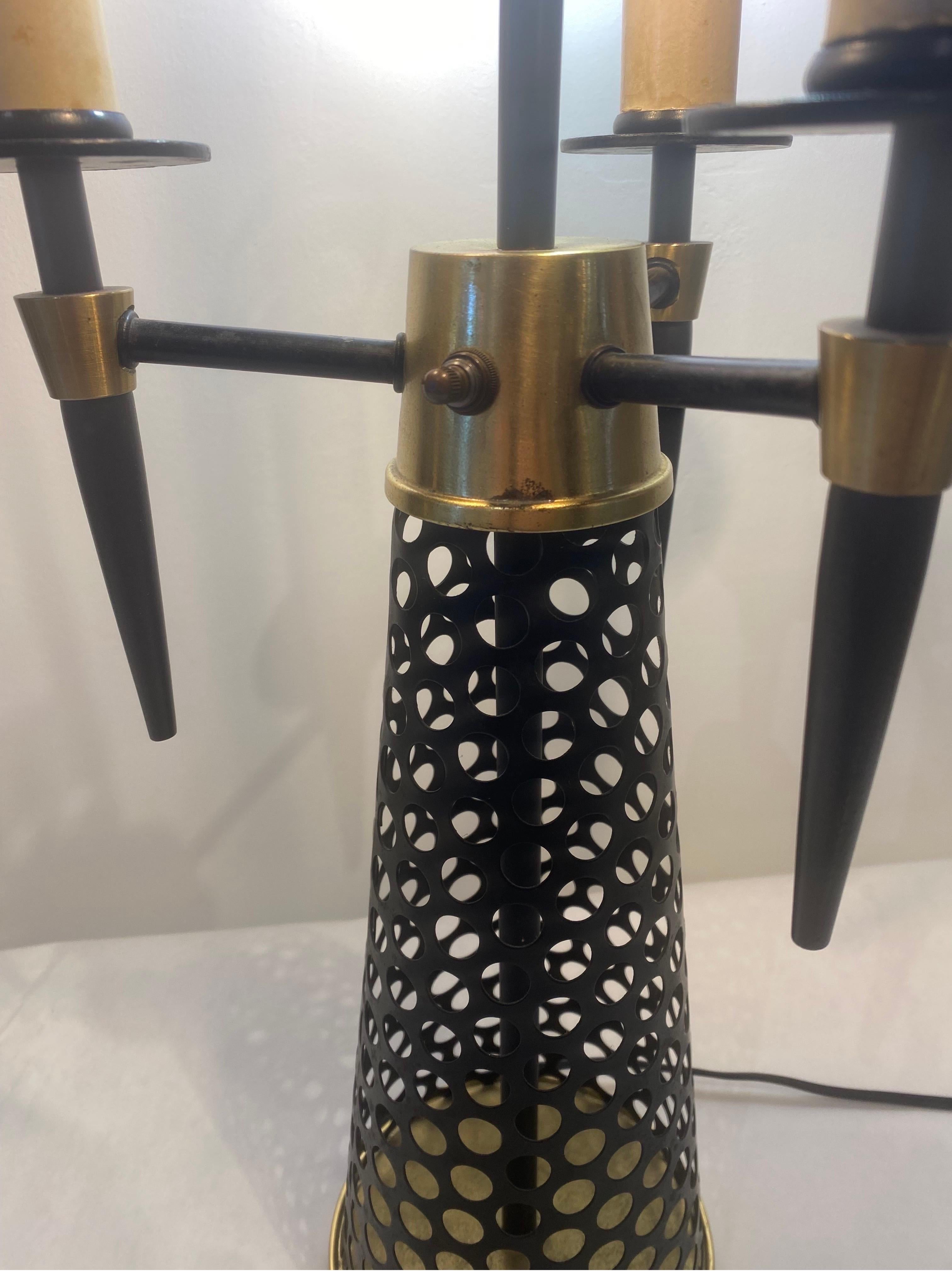 Mid-Century Modern 1960s Perforated Metal & Brass Table Lamp For Sale