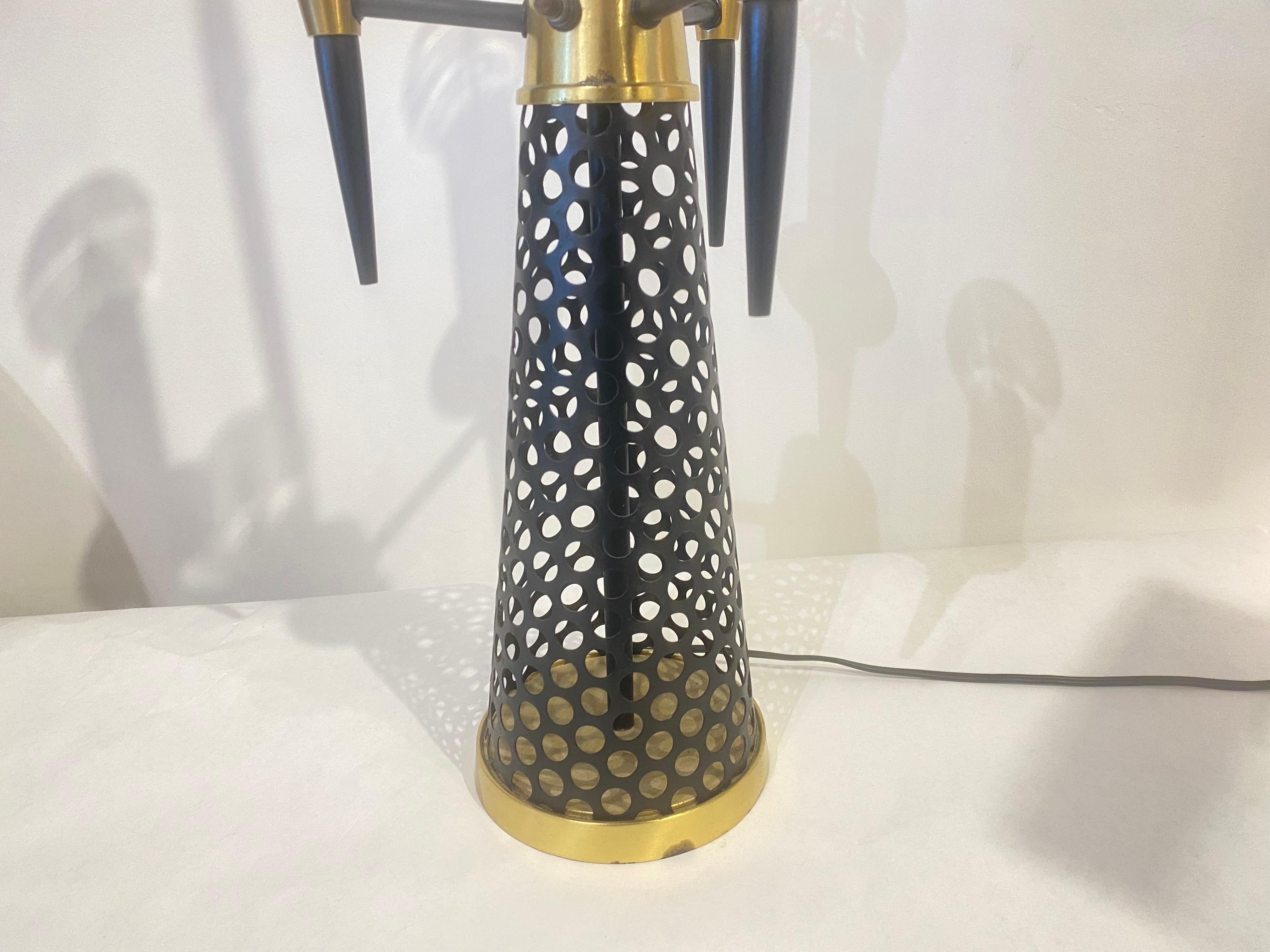 1960s Perforated Metal & Brass Table Lamp In Good Condition For Sale In East Hampton, NY