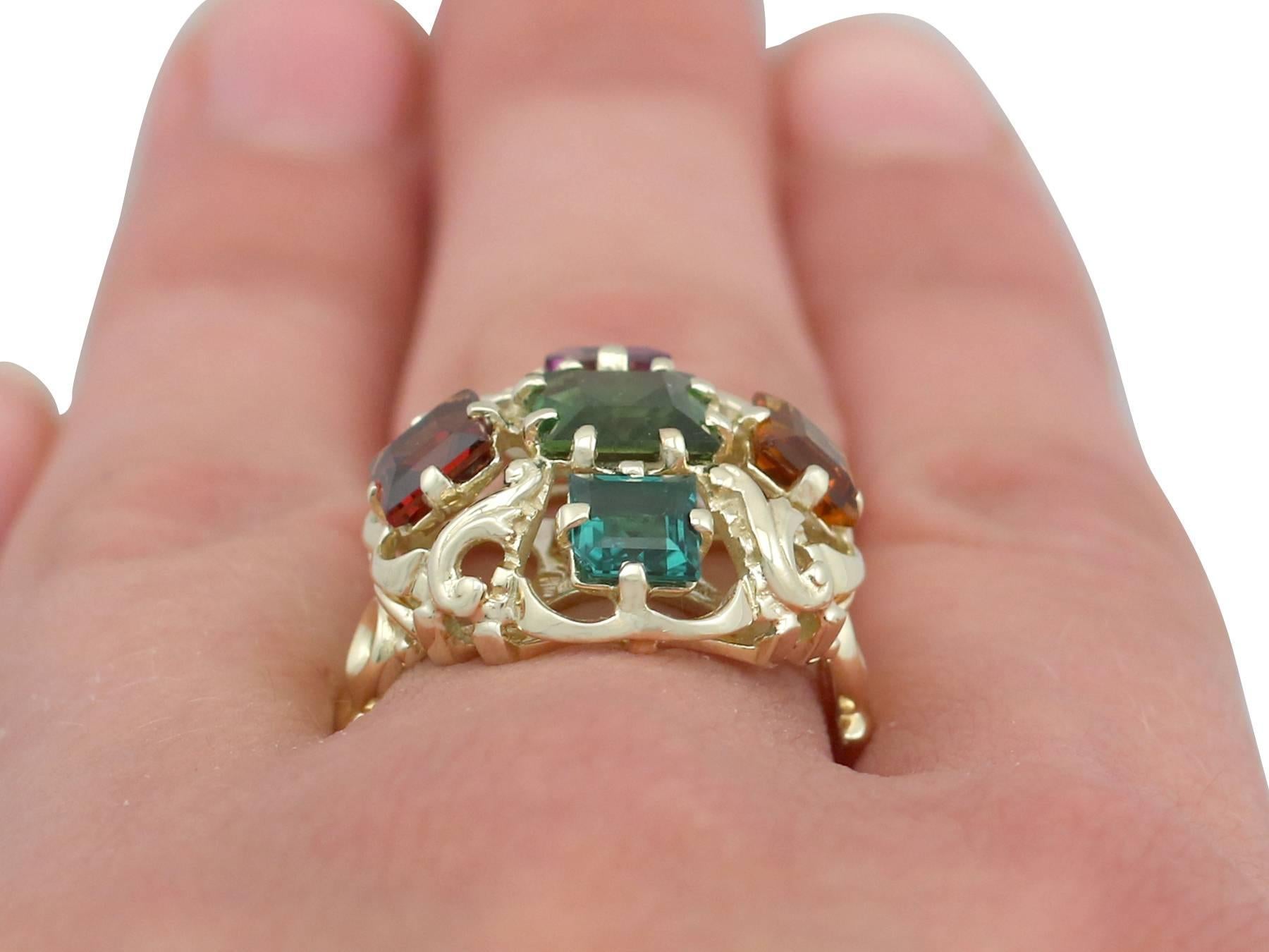 1960s Peridot, Citrine, Garnet, Amethyst, Tourmaline and Yellow Gold Ring 2