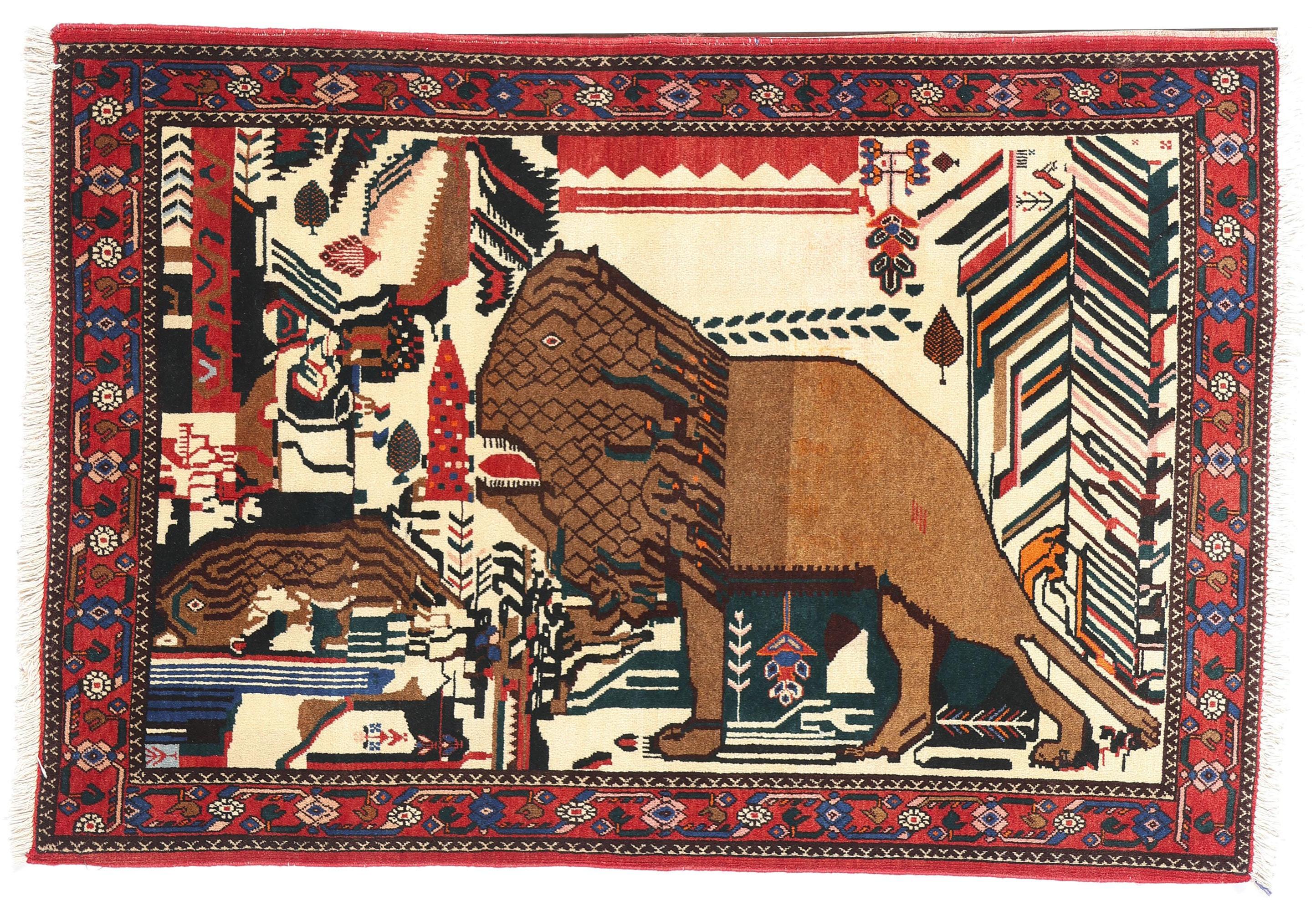 Tappeto pittorico persiano Abadeh Guardian Lion del 1960 in vendita 2