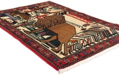 1960's Persian Abadeh Guardian Lion Pictorial Carpet