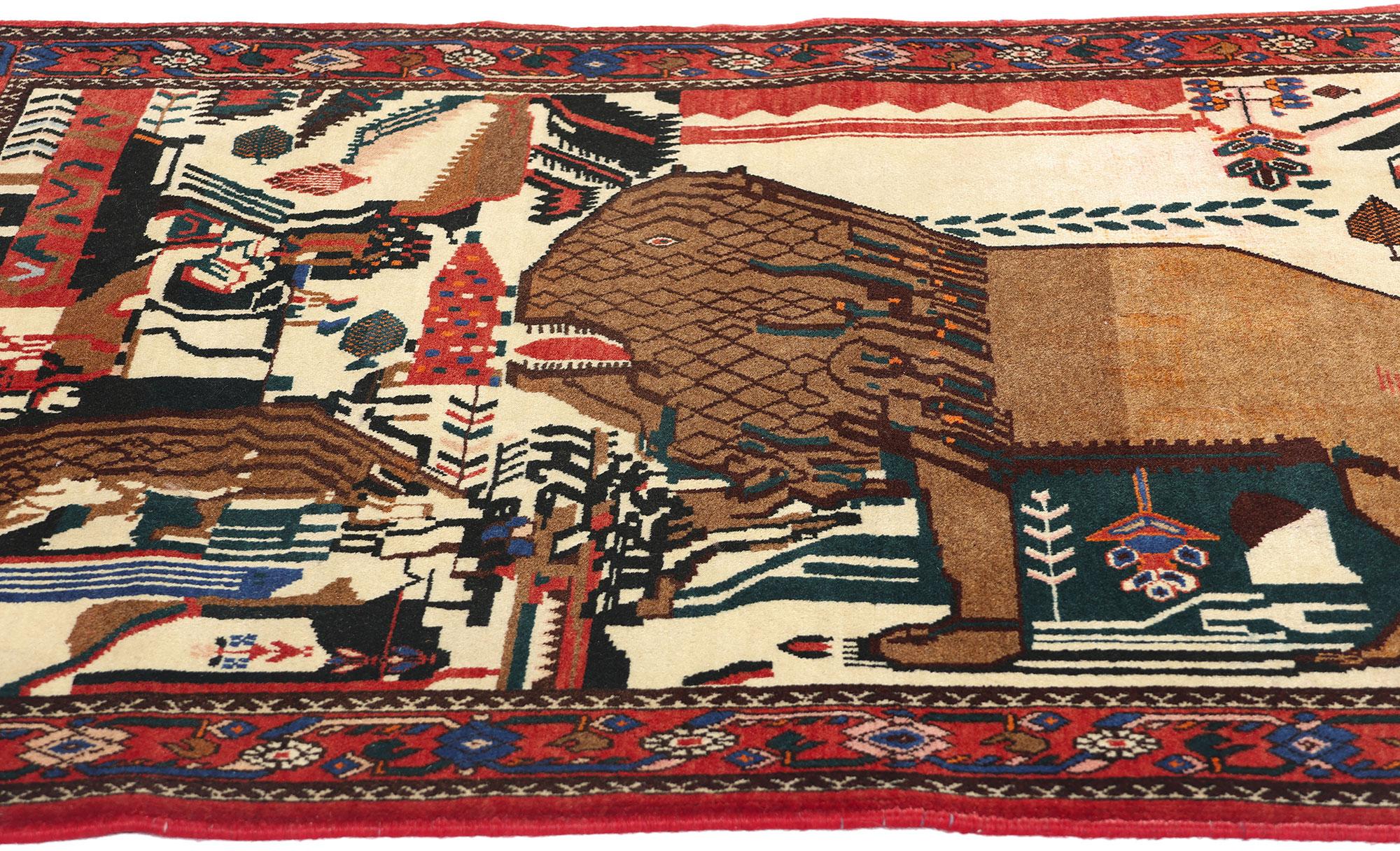 Tribale Tappeto pittorico persiano Abadeh Guardian Lion del 1960 in vendita
