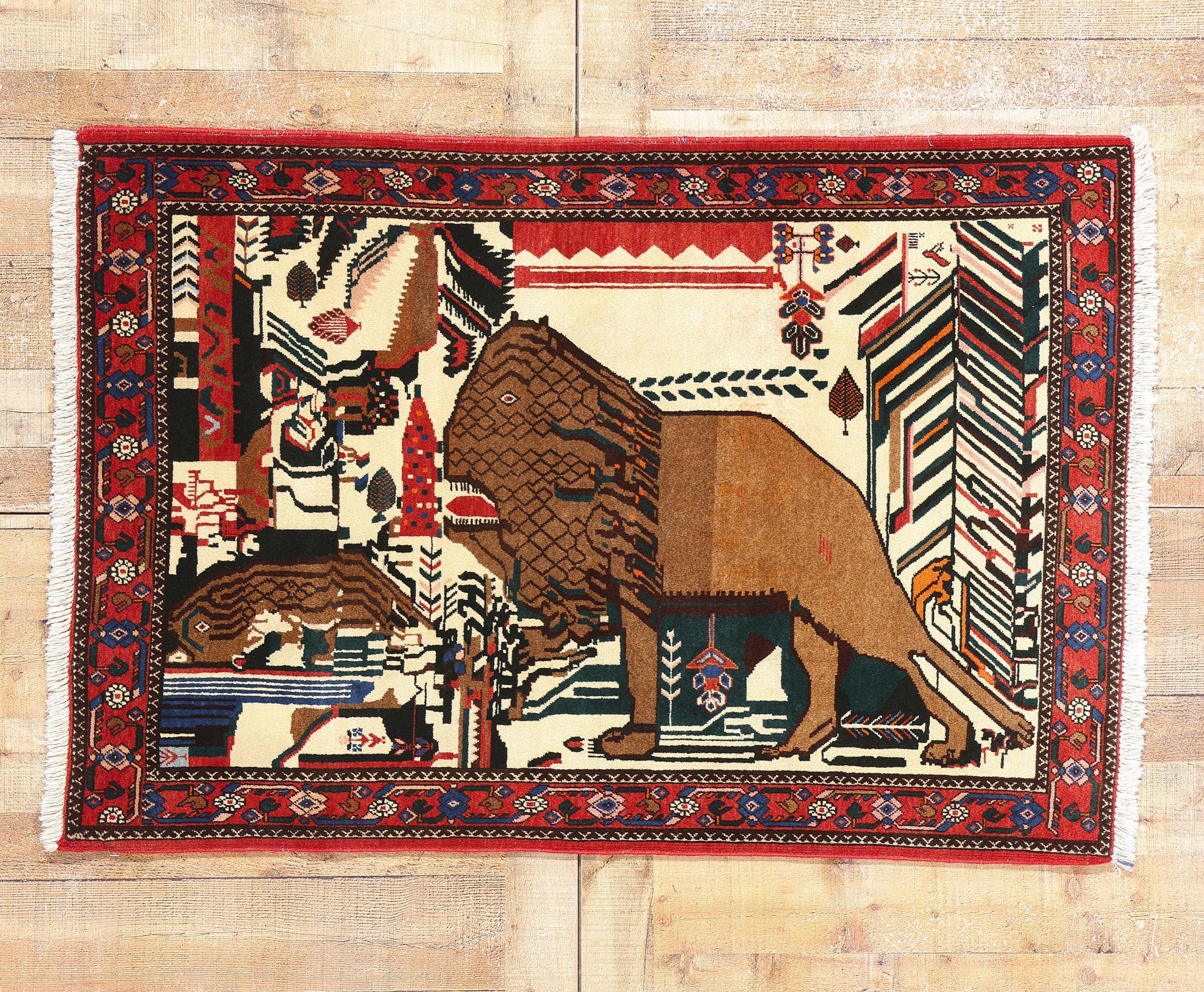 Tappeto pittorico persiano Abadeh Guardian Lion del 1960 in vendita 1