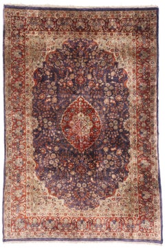 1960's Persian Floral Silk Qum Rug with Traditional Style