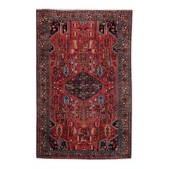 Tapis persan en laine Heriz des années 1960, tapis à médaillon géométrique noué à la main, 4′8″ x 7'
