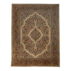 1960s Persian Kashan Wool Area Rug, Hand-Knotted Floral Rug, 11′7″ x 15'6"