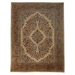 1960s Persian Kashan Wool Area Rug, Hand-Knotted Floral Rug, 11′7″ x 15'6"