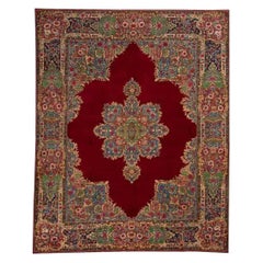 1960s Persian Kerman Wool Area Rug, Hand-Knotted Floral Rug, 9′10″ x 12'6"