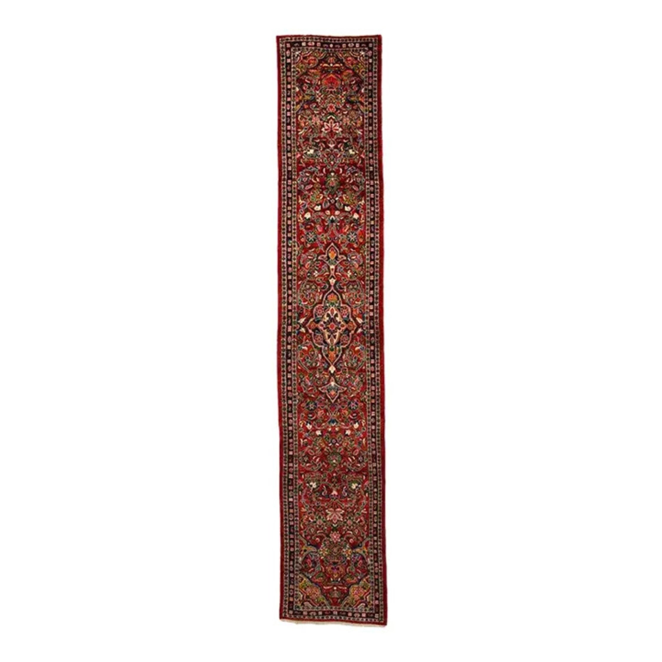 1960s Persian Mahal Wool Runner Rug, Hand-Knotted Floral Carpet, 3′0″ × 16′7″