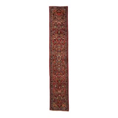 1960s Persian Mahal Wool Runner Rug, Hand-Knotted Floral Carpet, 3′0″ × 16′7″