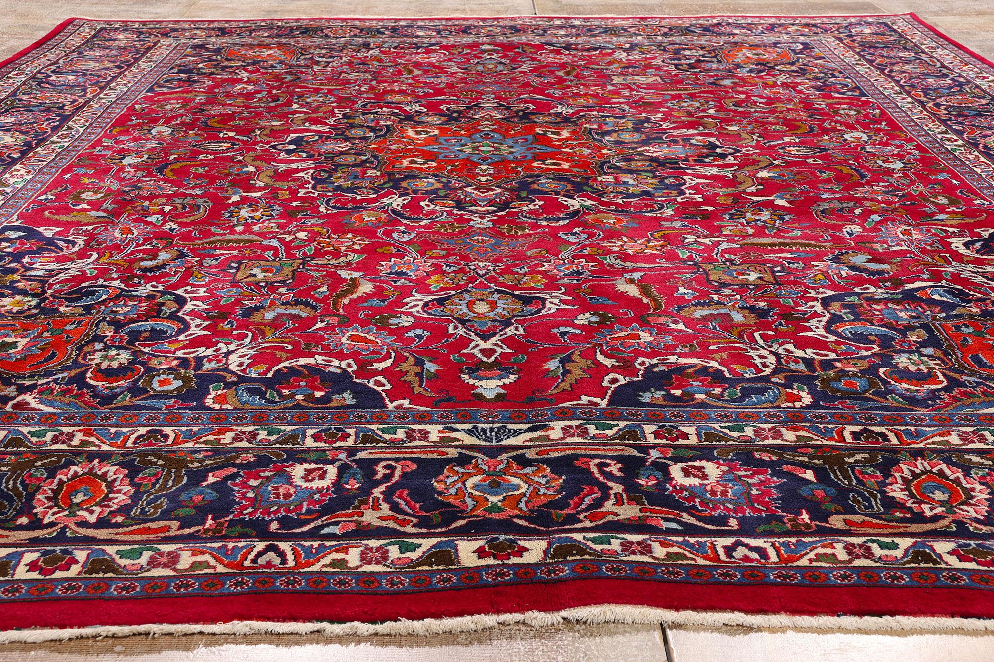 Alfombra persa Mashhad de 1960 con estilo tradicional Anudado a mano en venta