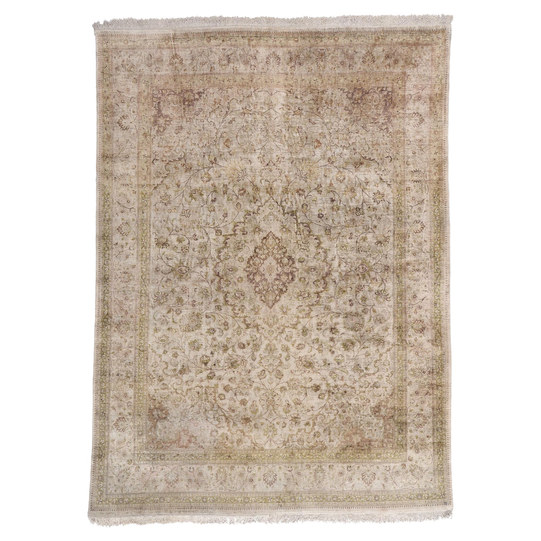 1960's Persian Silk Qum Carpet with Traditional Style
