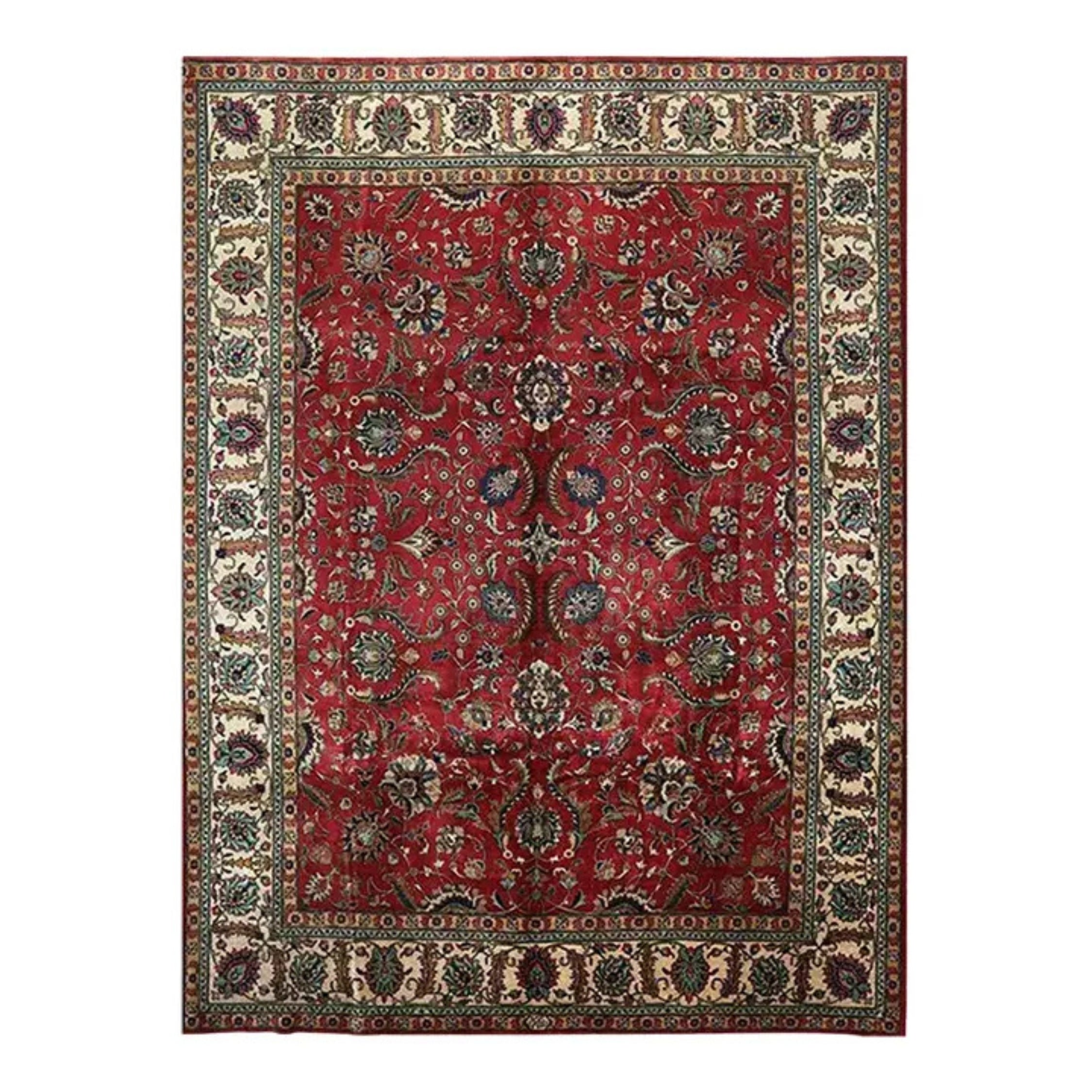 1960s Persian Tabriz Area Rug, Hand-Knotted Traditional Floral Rug, 9'7"x12'11"