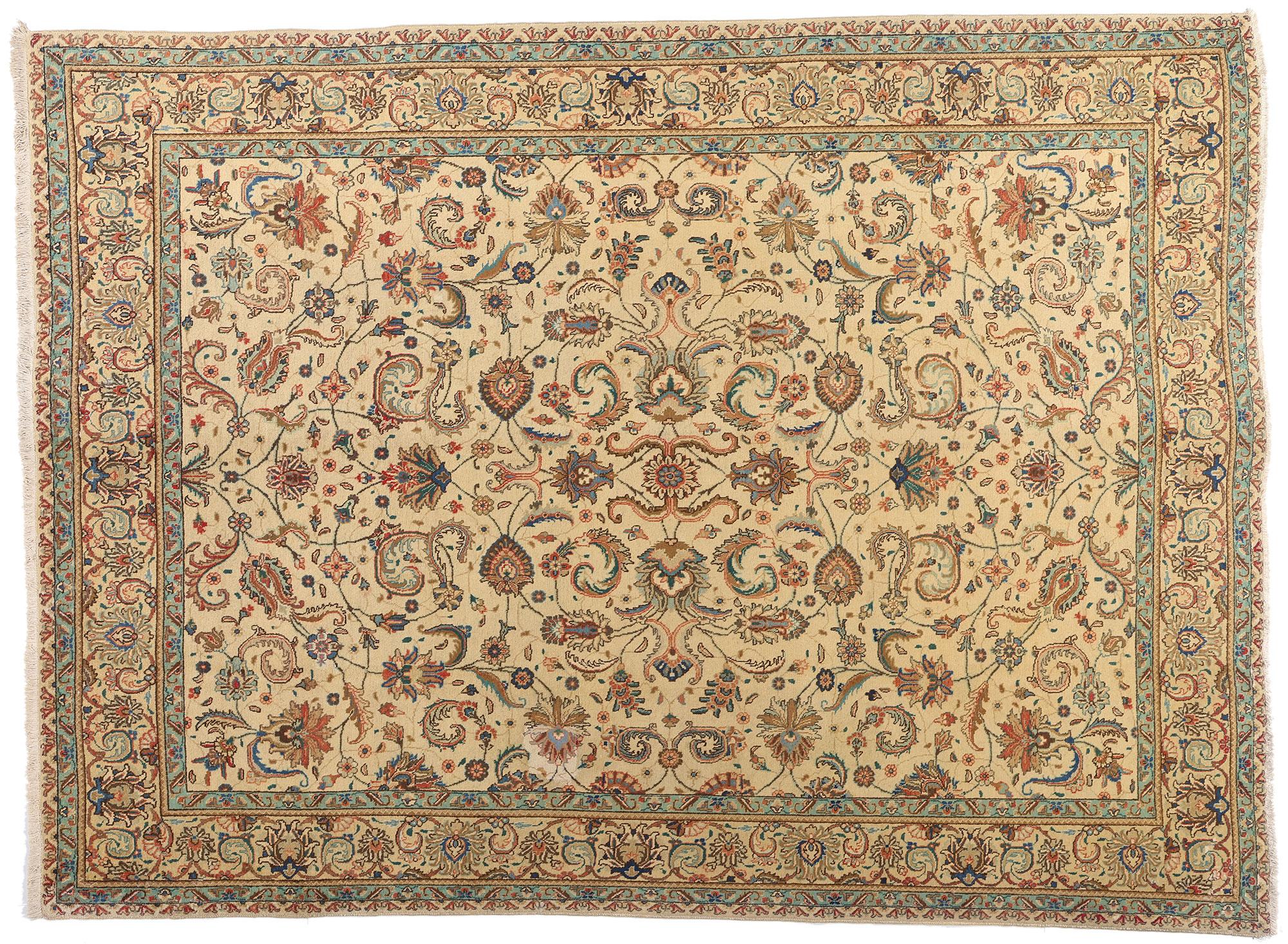 Alfombra Persa Tabriz Vintage de Estilo Campestre Francés Chippendale en venta 5