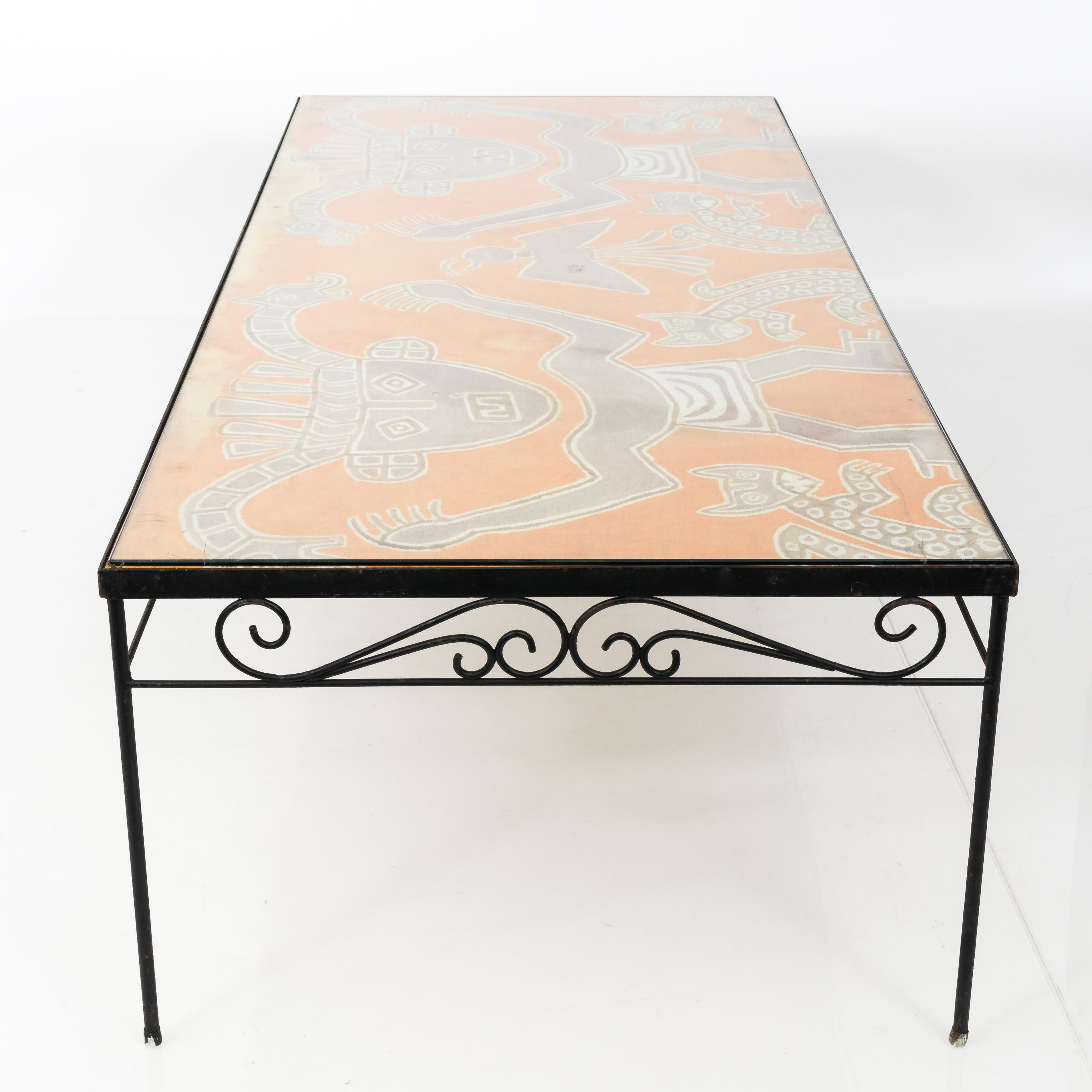 1960s Peruvian Pre-Colombian Textile Wrought Iron Coffee Table (Peruanisch)