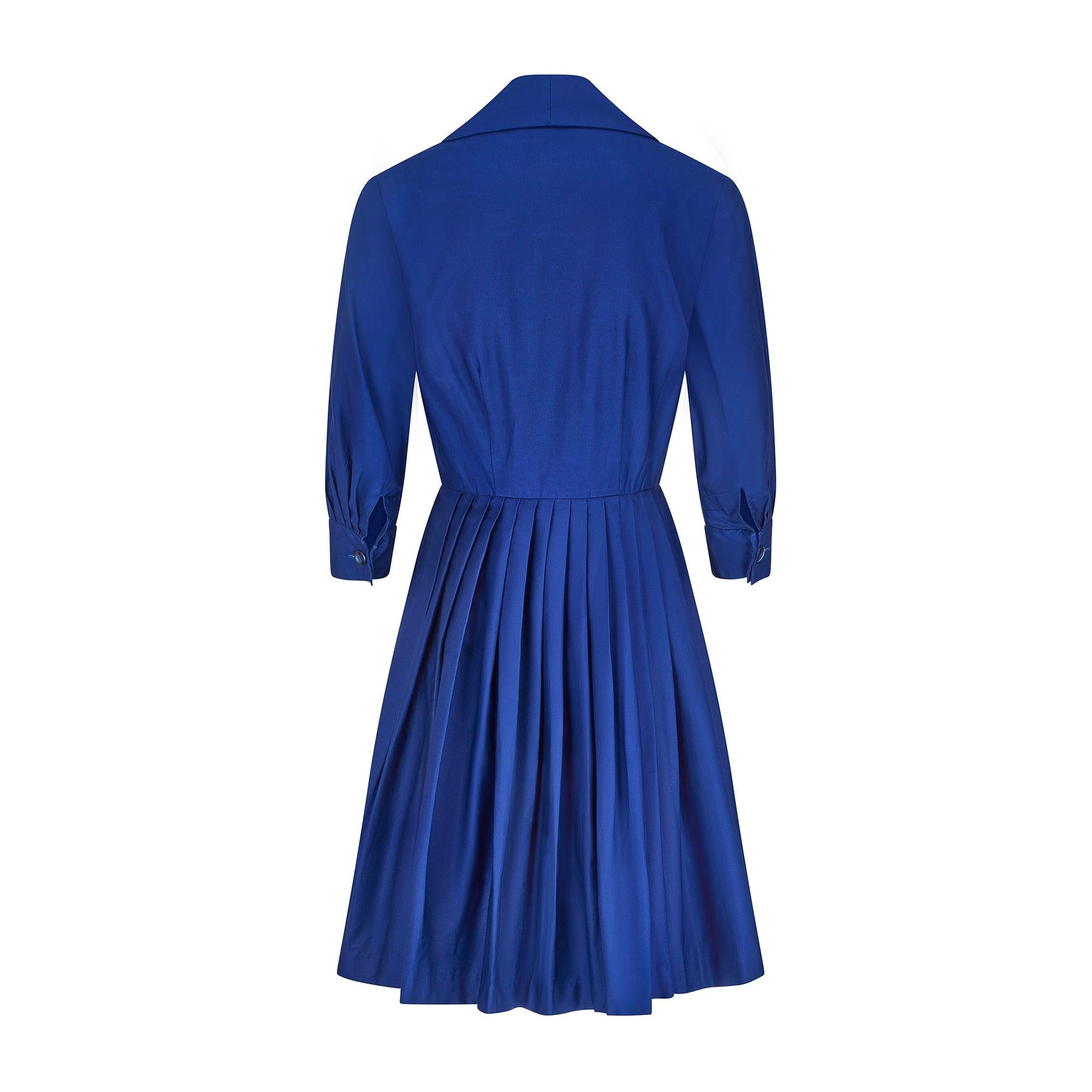 1960s Peter Barron French Blue Cotton Shirt Dress In Excellent Condition For Sale In London, GB