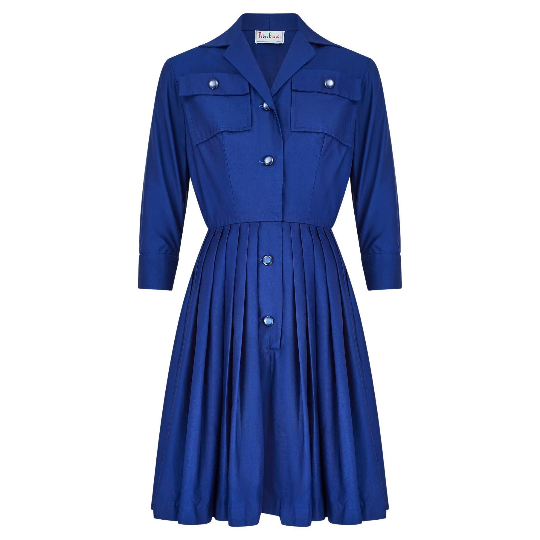 1960s Peter Barron French Blue Cotton Shirt Dress For Sale