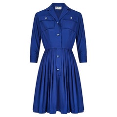 1960s Peter Barron French Blue Cotton Shirt Dress