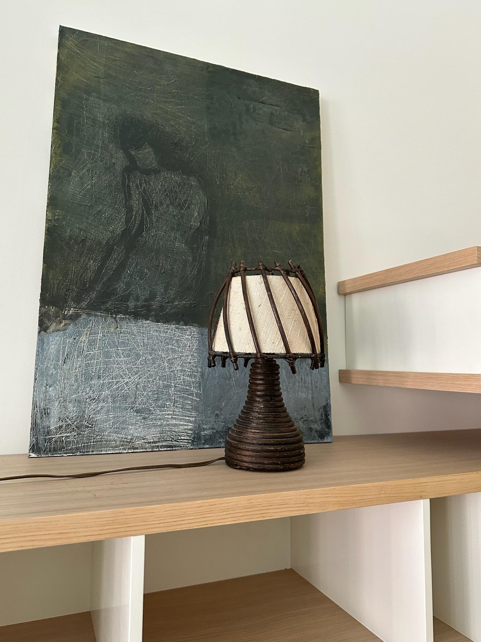 Pequeña lámpara de bambú marrón oscuro de los años 60 en Bueno estado para la venta en New York, NY
