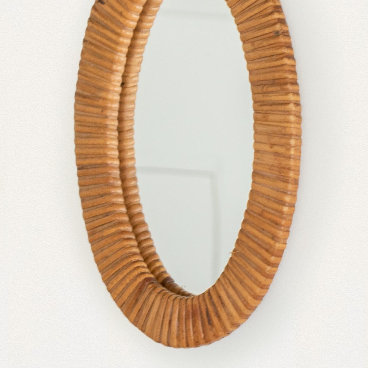 1960's Petite French Oval Rattan Mirror 2
