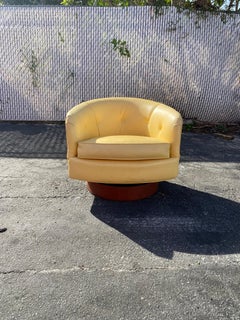 1960s Petite Milo Baughman Walnut Base Rocking Swivel Chair