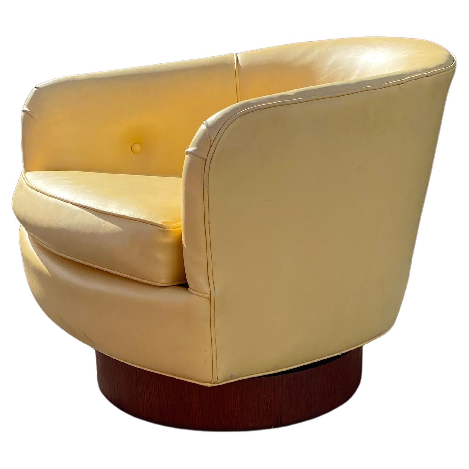1960s Petite Milo Baughman Walnut Base Rocking Swivel Chair For Sale