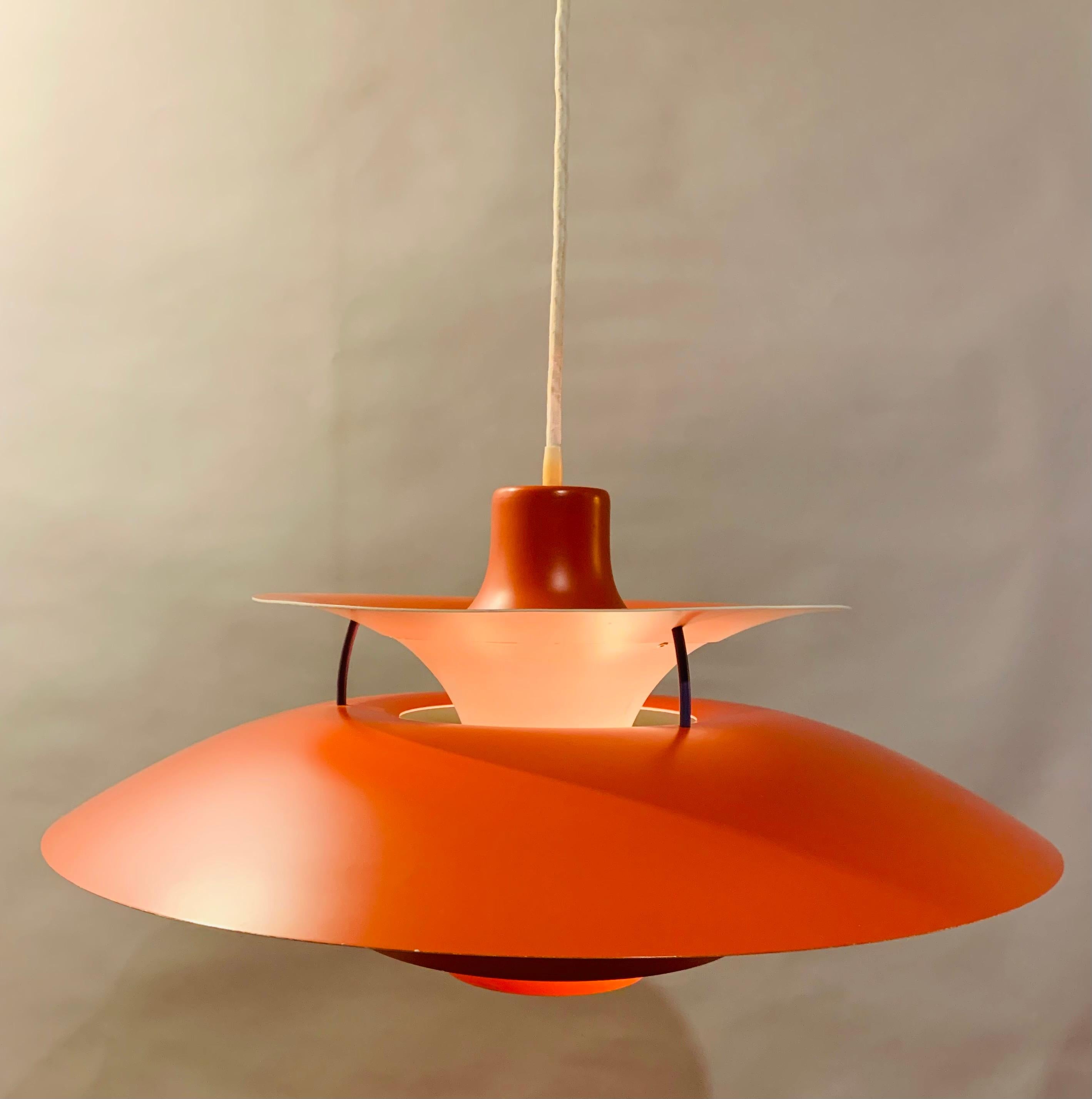 1960s Ph5 Poul Henningsen For Louis Poulsen Orange & White Hanging Pendant Light 2