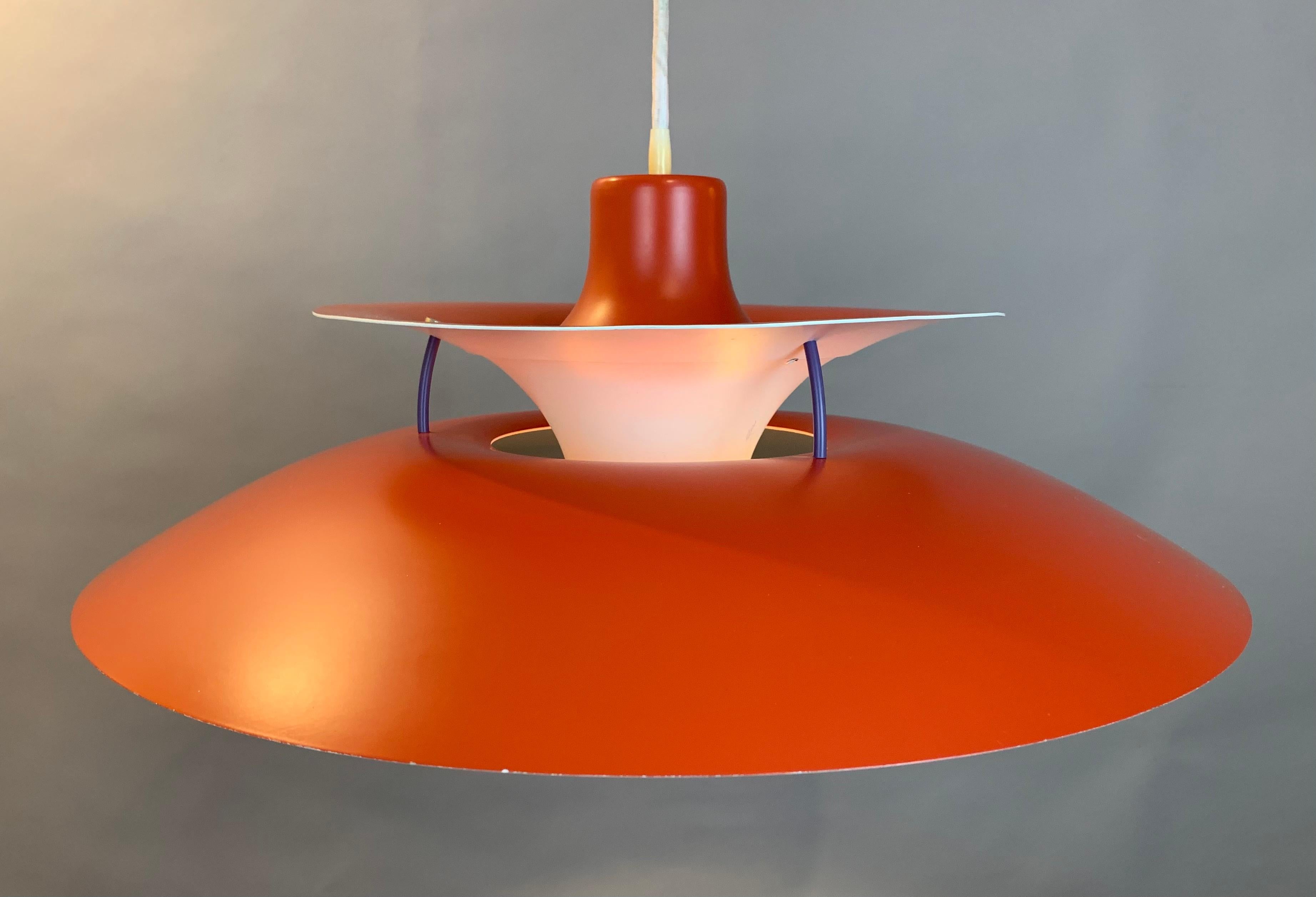 1960s Ph5 Poul Henningsen For Louis Poulsen Orange & White Hanging Pendant Light 3