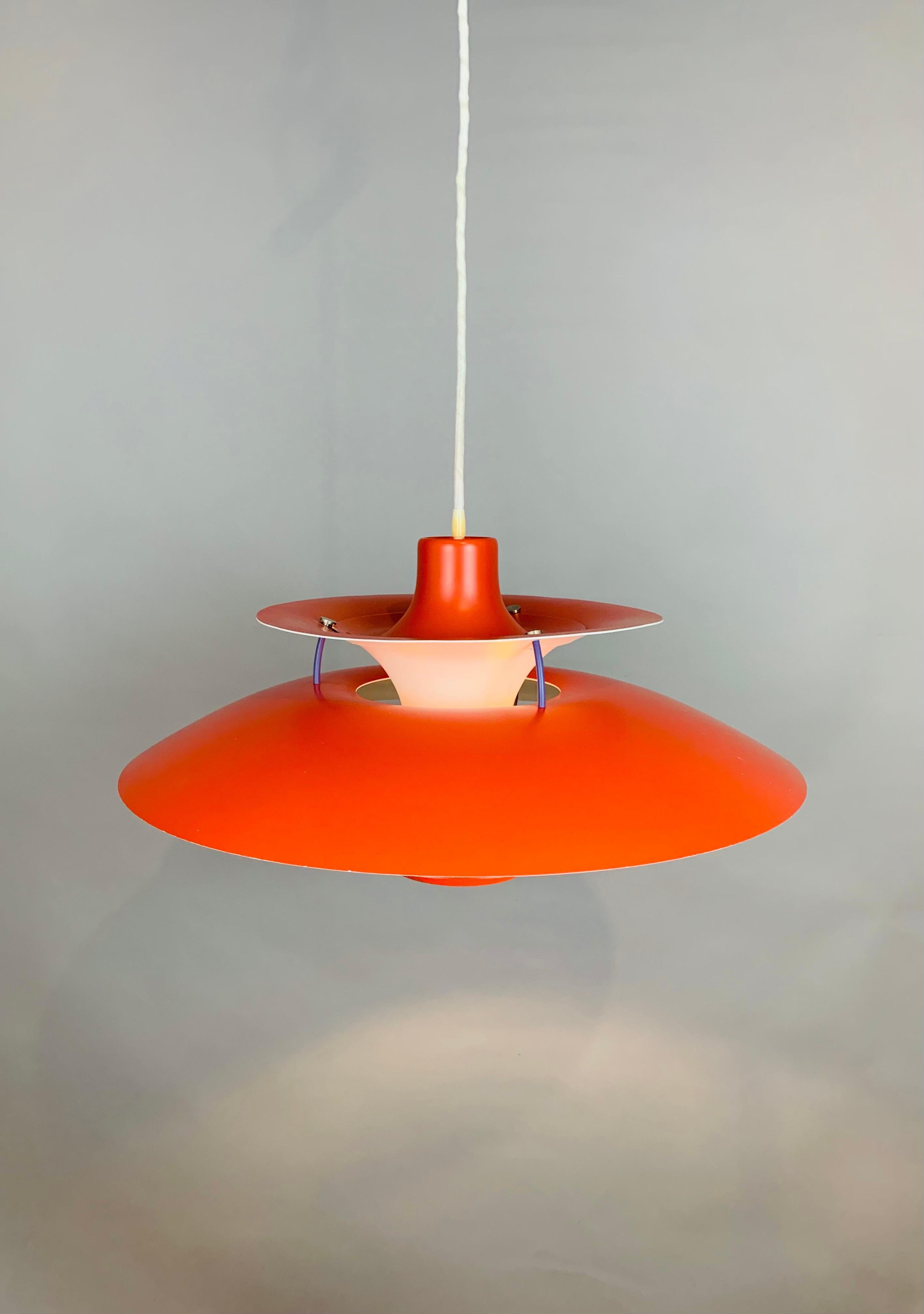 1960s Ph5 Poul Henningsen For Louis Poulsen Orange & White Hanging Pendant Light 4