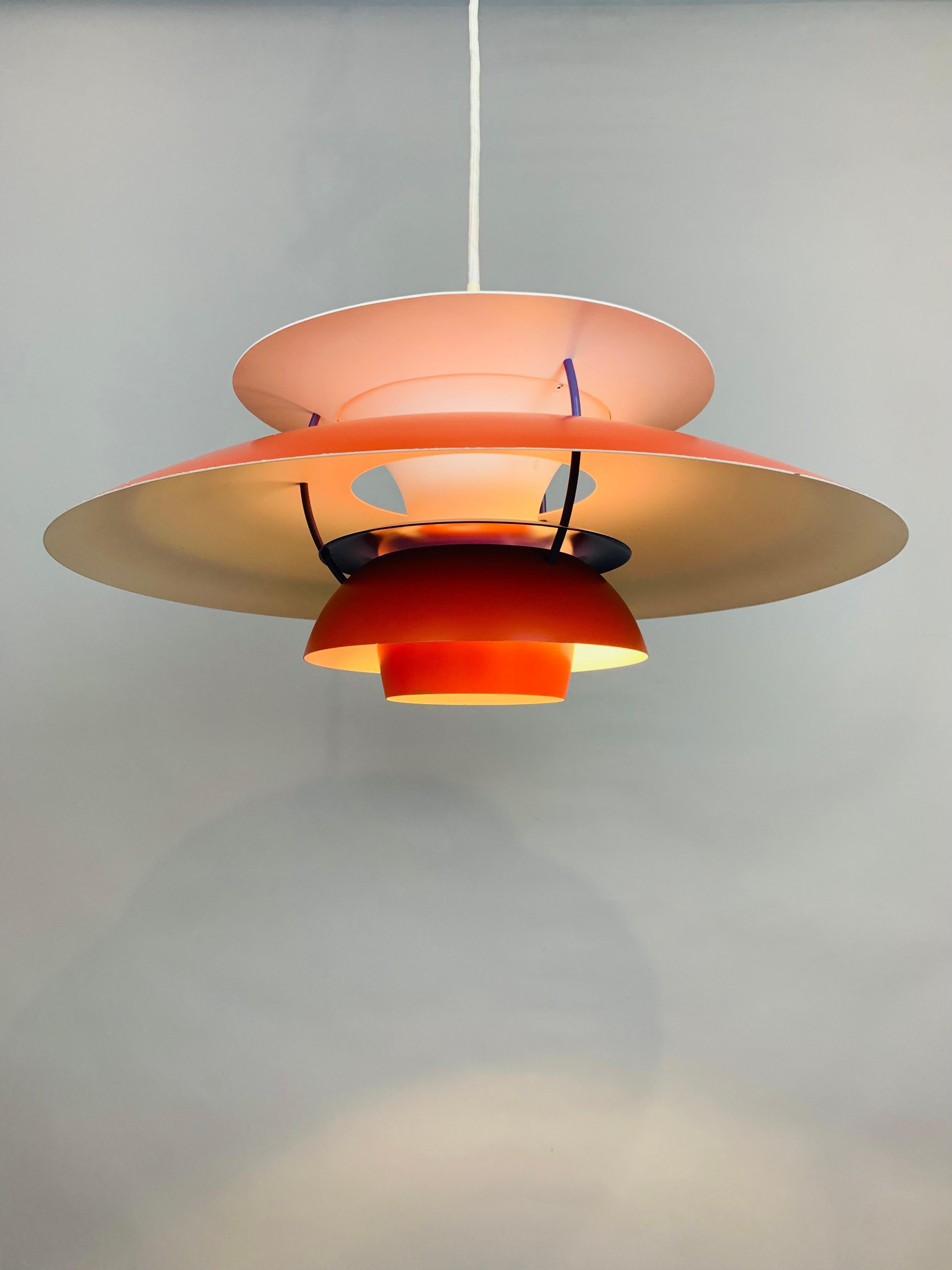 1960s Ph5 Poul Henningsen For Louis Poulsen Orange & White Hanging Pendant Light 5
