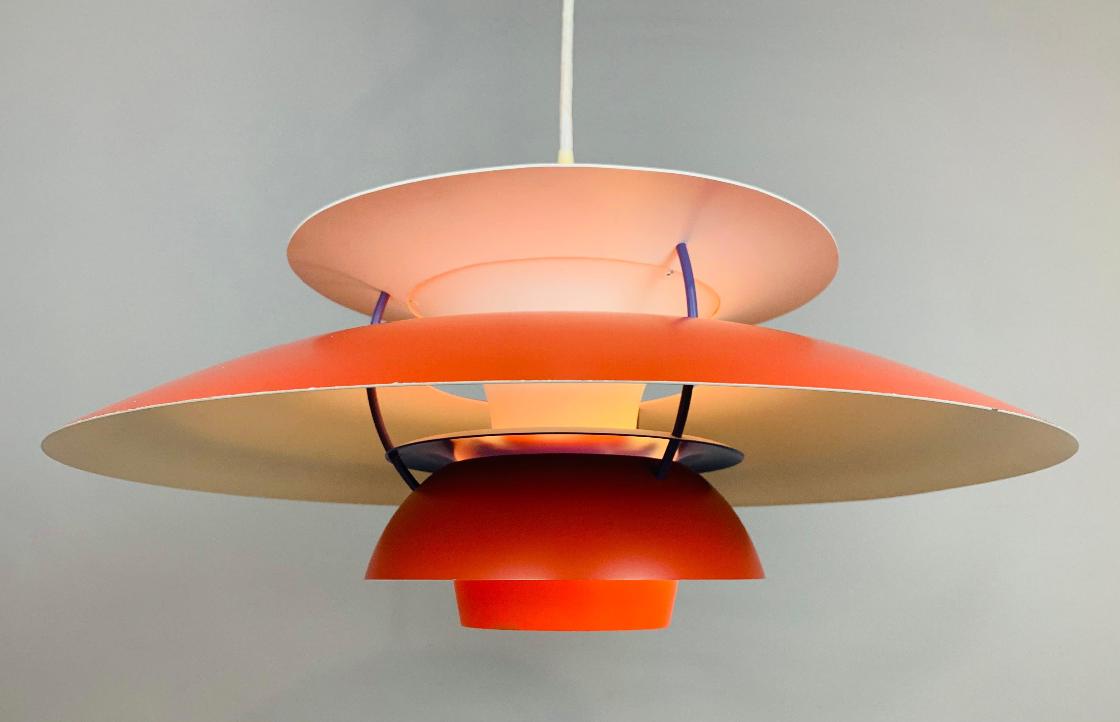1960s Ph5 Poul Henningsen For Louis Poulsen Orange & White Hanging Pendant Light 6