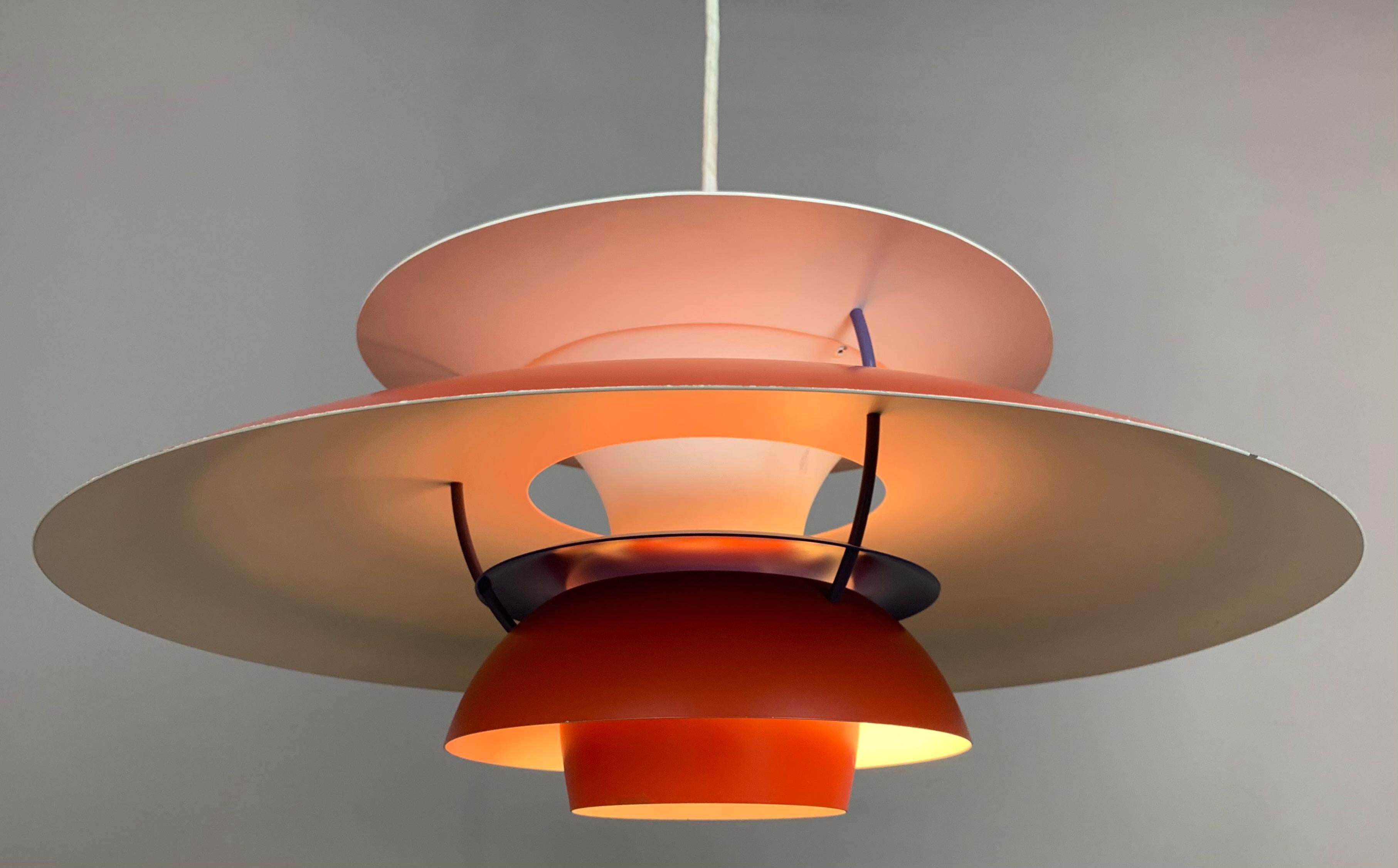 1960s Ph5 Poul Henningsen For Louis Poulsen Orange & White Hanging Pendant Light 8